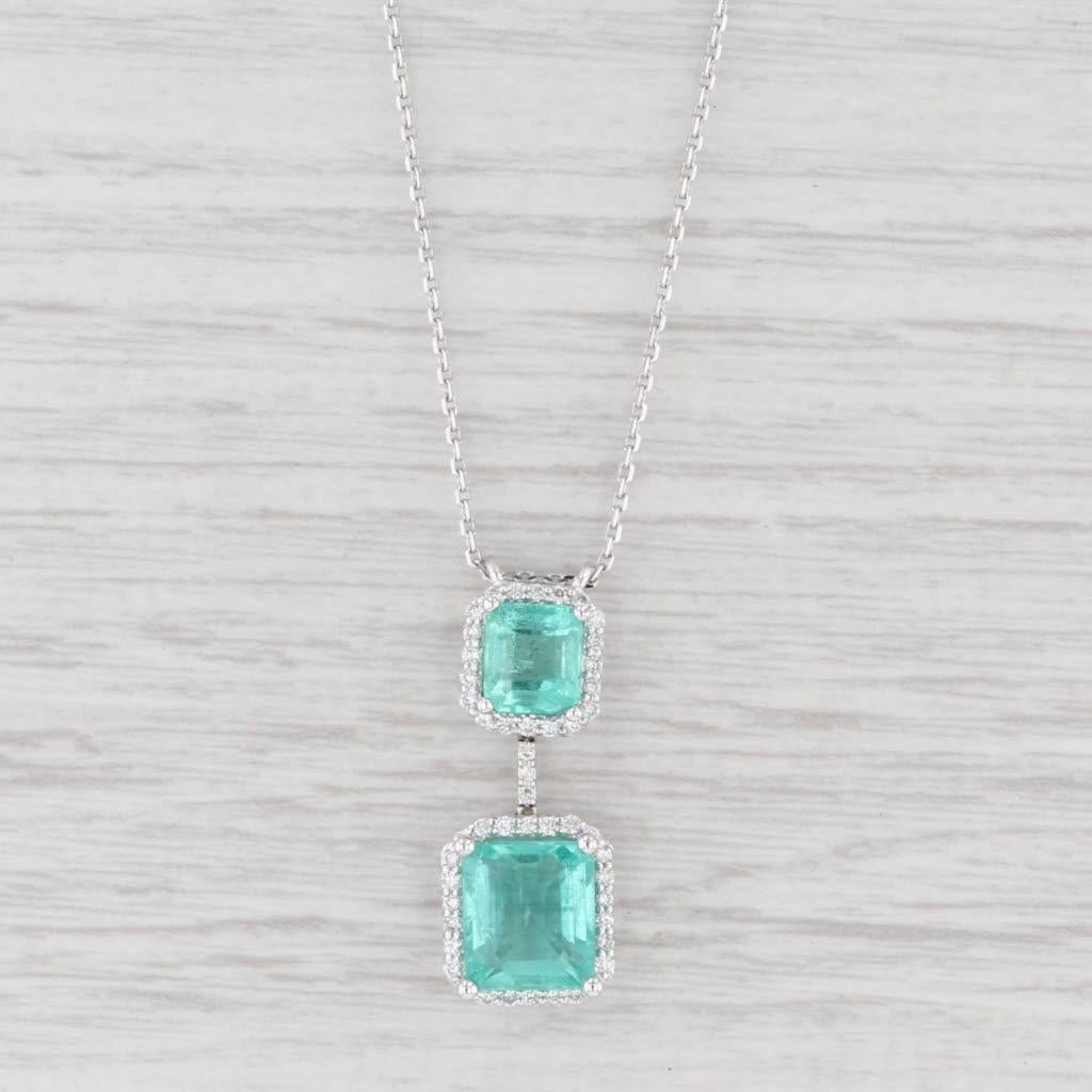 Gem: Natural Emeralds - 3.50 Total Carats, Emerald Cut, Light Green Color, Oil Treatment
- Natural Diamonds - 0.30 Total Carats, Round Brilliant Cut, F - H Color, VS2 - SI2 Clarity
Metal: 14k White Gold
Weight: 5 Grams 
Stamps: 14k
Style: Cable