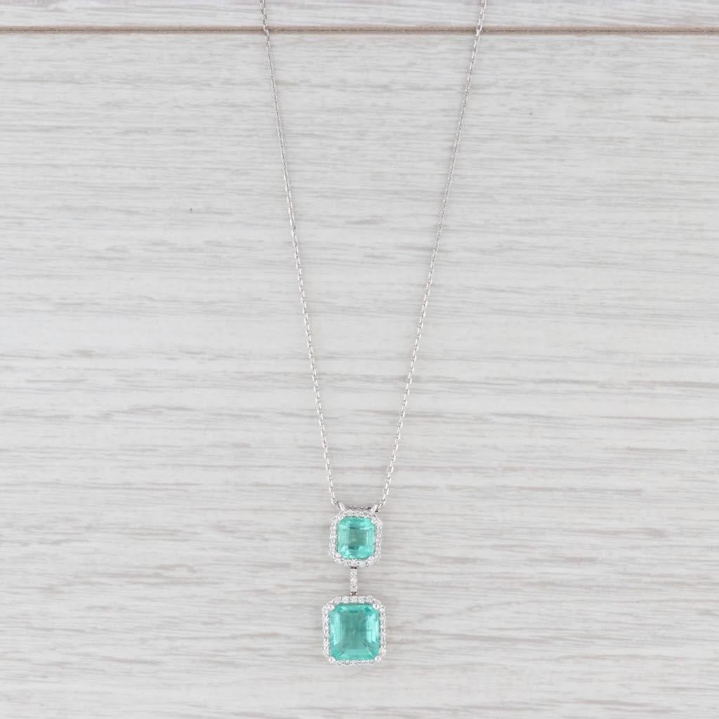 Emerald Cut New 3.8ctw Emerald Diamond Halo Pendant Necklace 14k White Gold 18