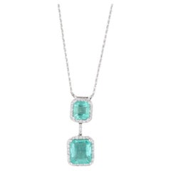 New 3.8ctw Emerald Diamond Halo Pendant Necklace 14k White Gold 18" Cable Chain