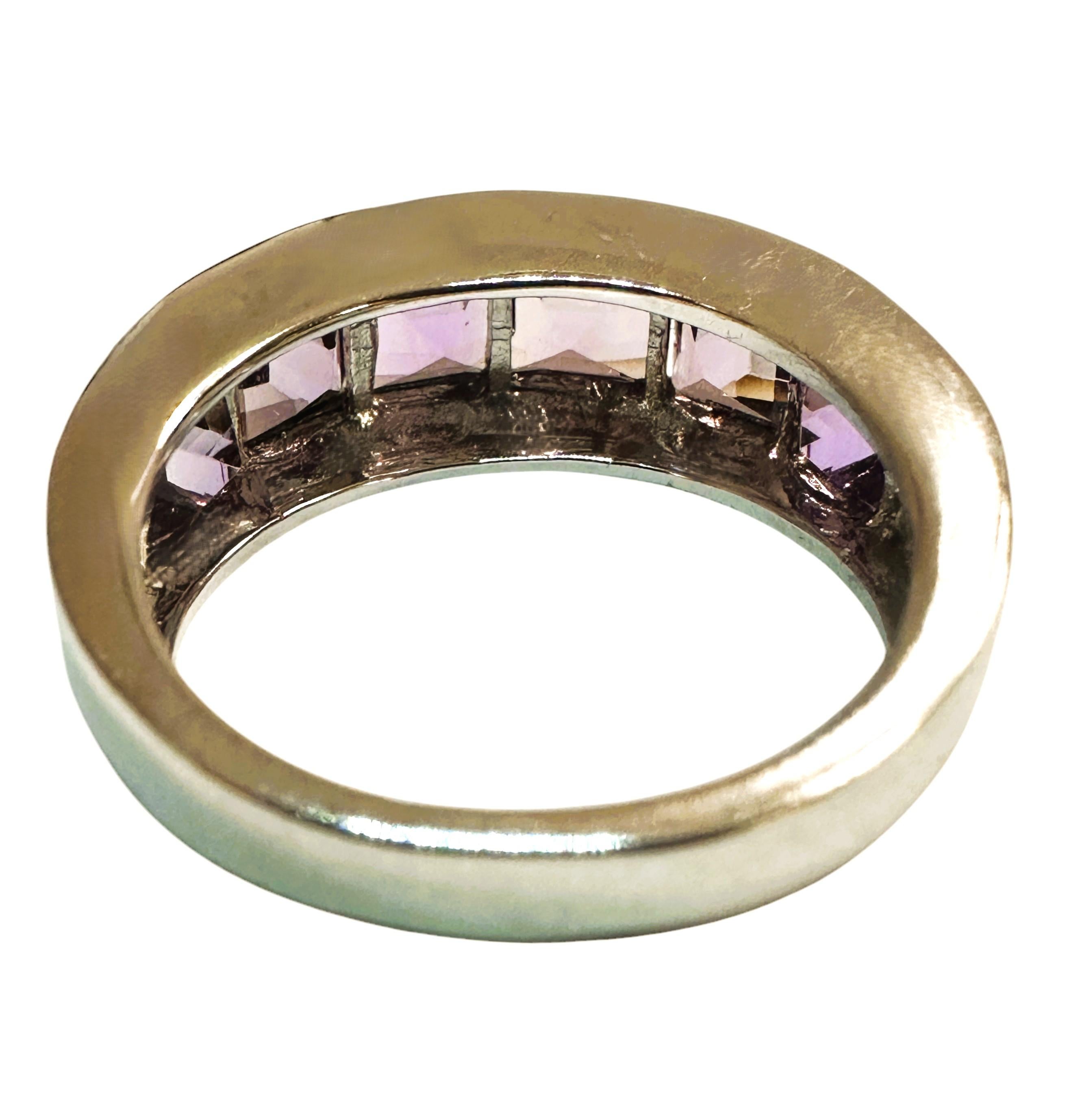 Taille princesse New 3.90 Carat Graduated Channel Set Princesse Cut Purple Amethyst Sterling Ring