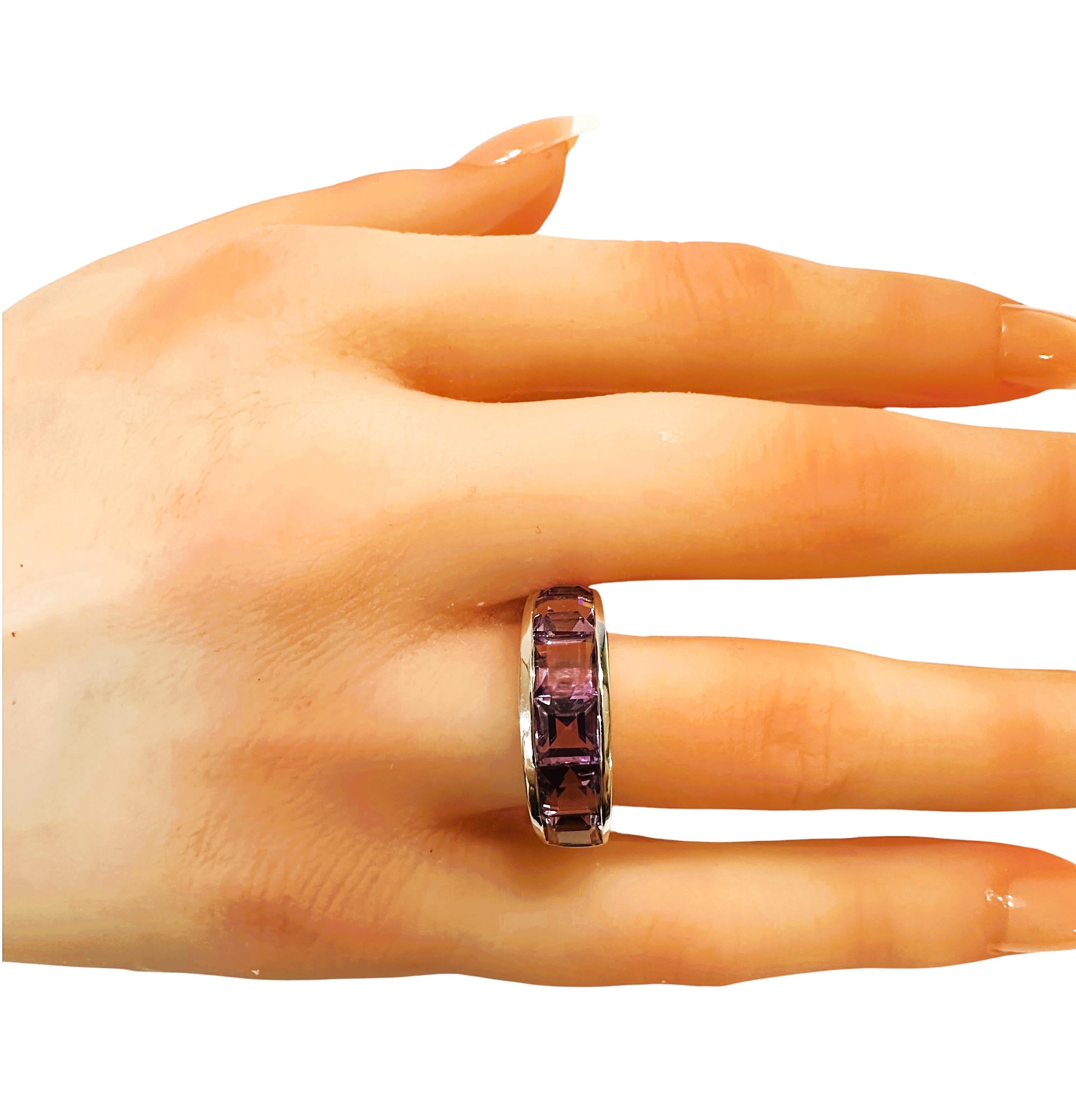 New 3.90 Carat Graduated Channel Set Princesse Cut Purple Amethyst Sterling Ring 2