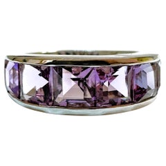 New 3.90 Carat Graduated Channel Set Princesse Cut Purple Amethyst Sterling Ring