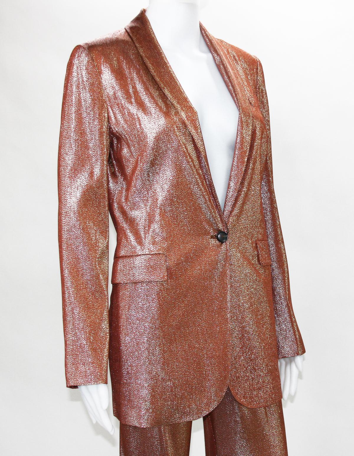 Women's New $3950 Runway GUCCI Suit Iridescent Rust Liquid Lame Jacket & Pants size 38