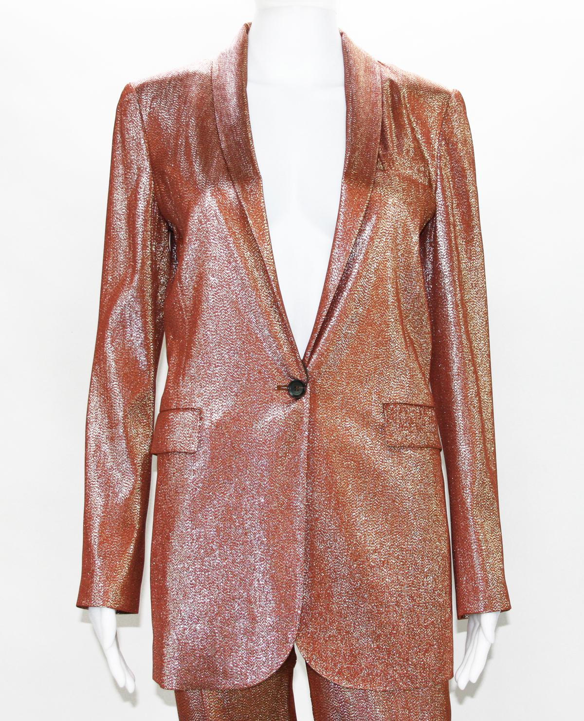 New $3950 Runway GUCCI Suit Iridescent Rust Liquid Lame Jacket & Pants size 38 1