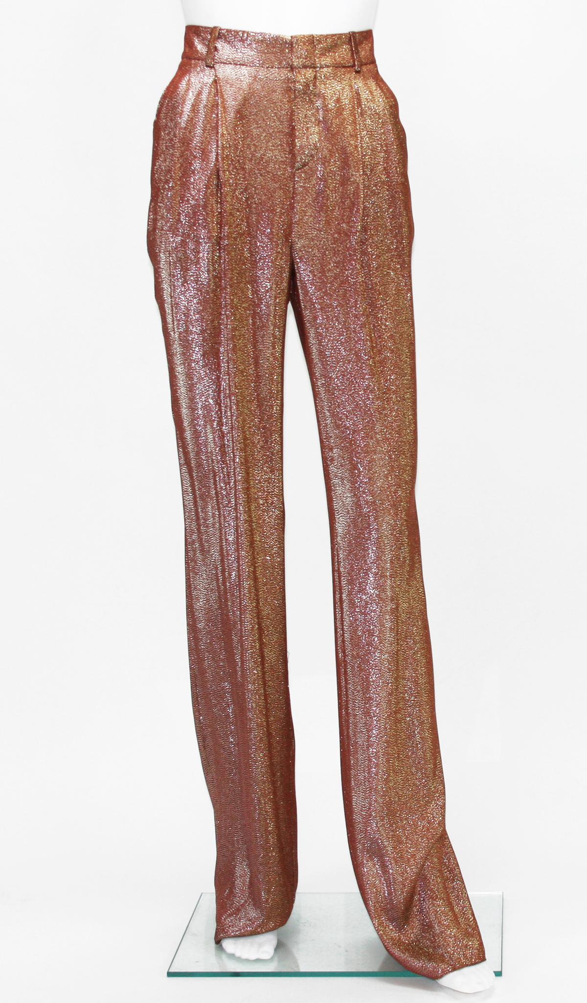 New $3950 Runway GUCCI Suit Iridescent Rust Liquid Lame Jacket & Pants size 38 2