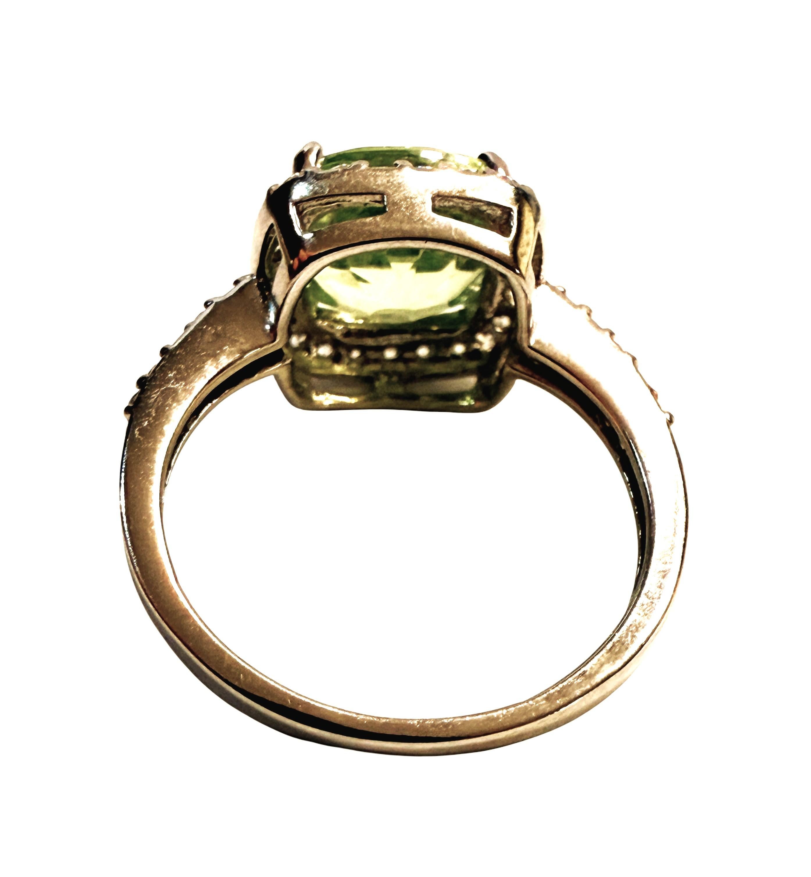Neu 4 Karat Grüner Amethyst & Diamantschliff Saphir Sterling Ring (Art déco)