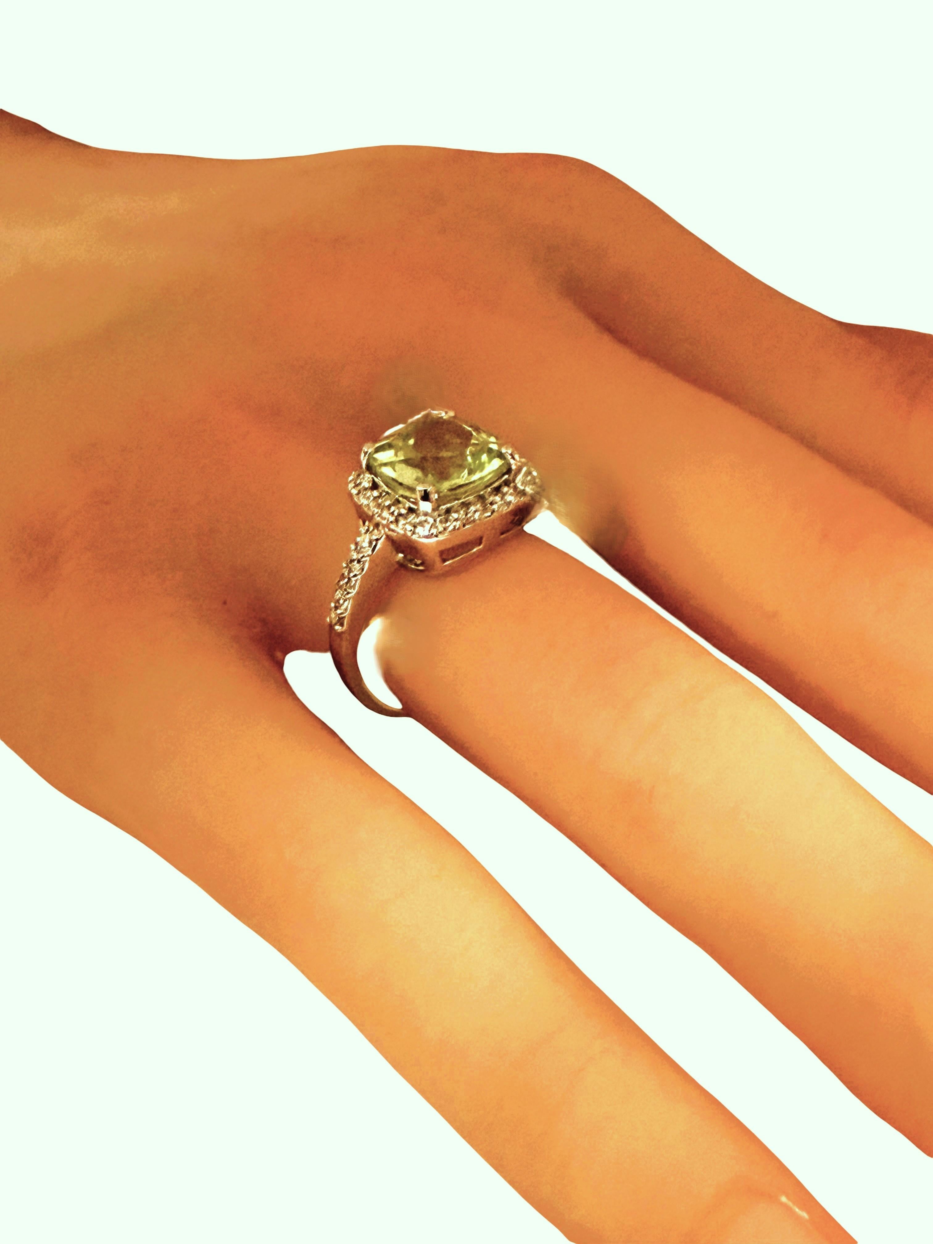 Neu 4 Karat Grüner Amethyst & Diamantschliff Saphir Sterling Ring Damen