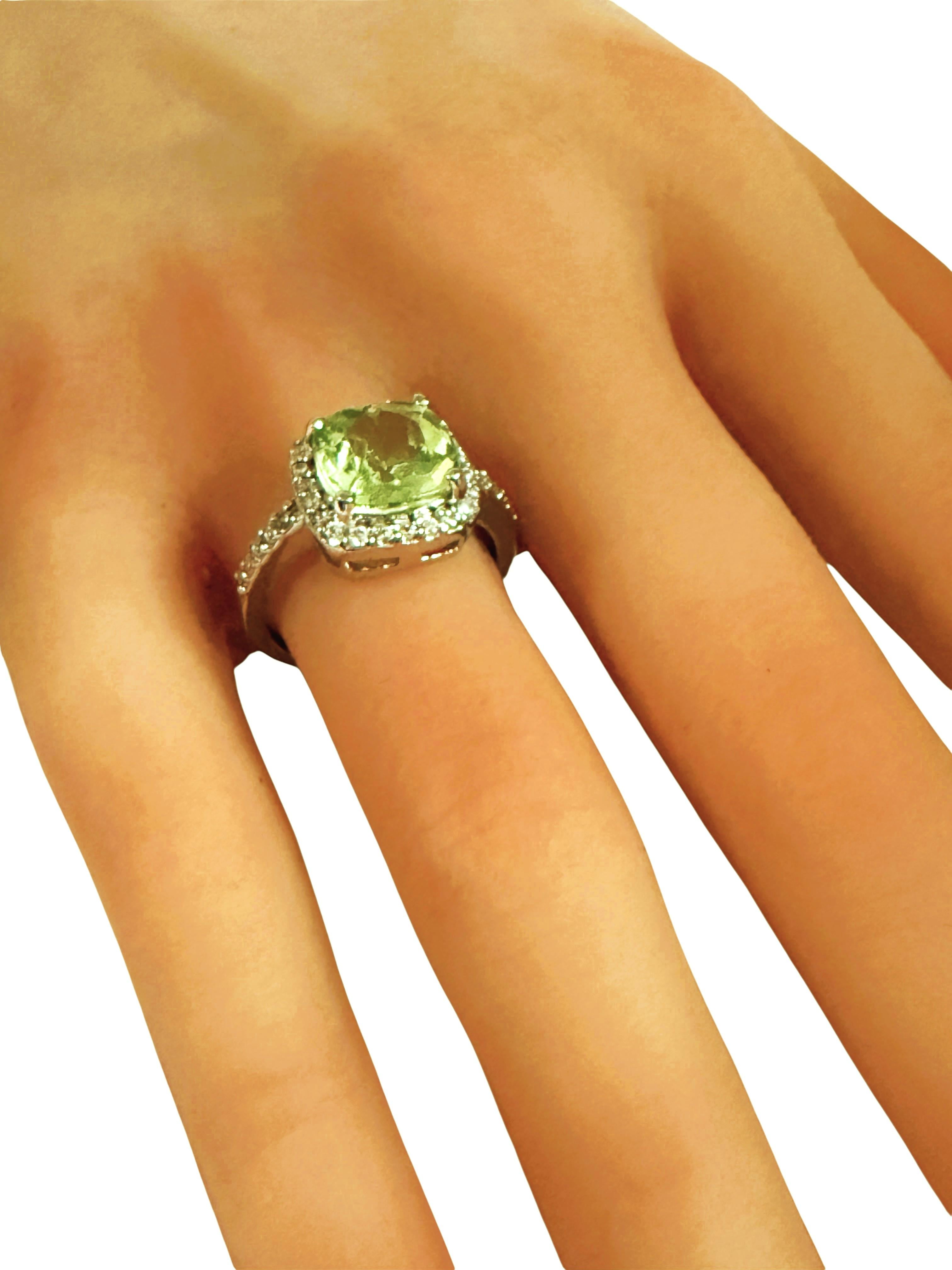 Neu 4 Karat Grüner Amethyst & Diamantschliff Saphir Sterling Ring 1