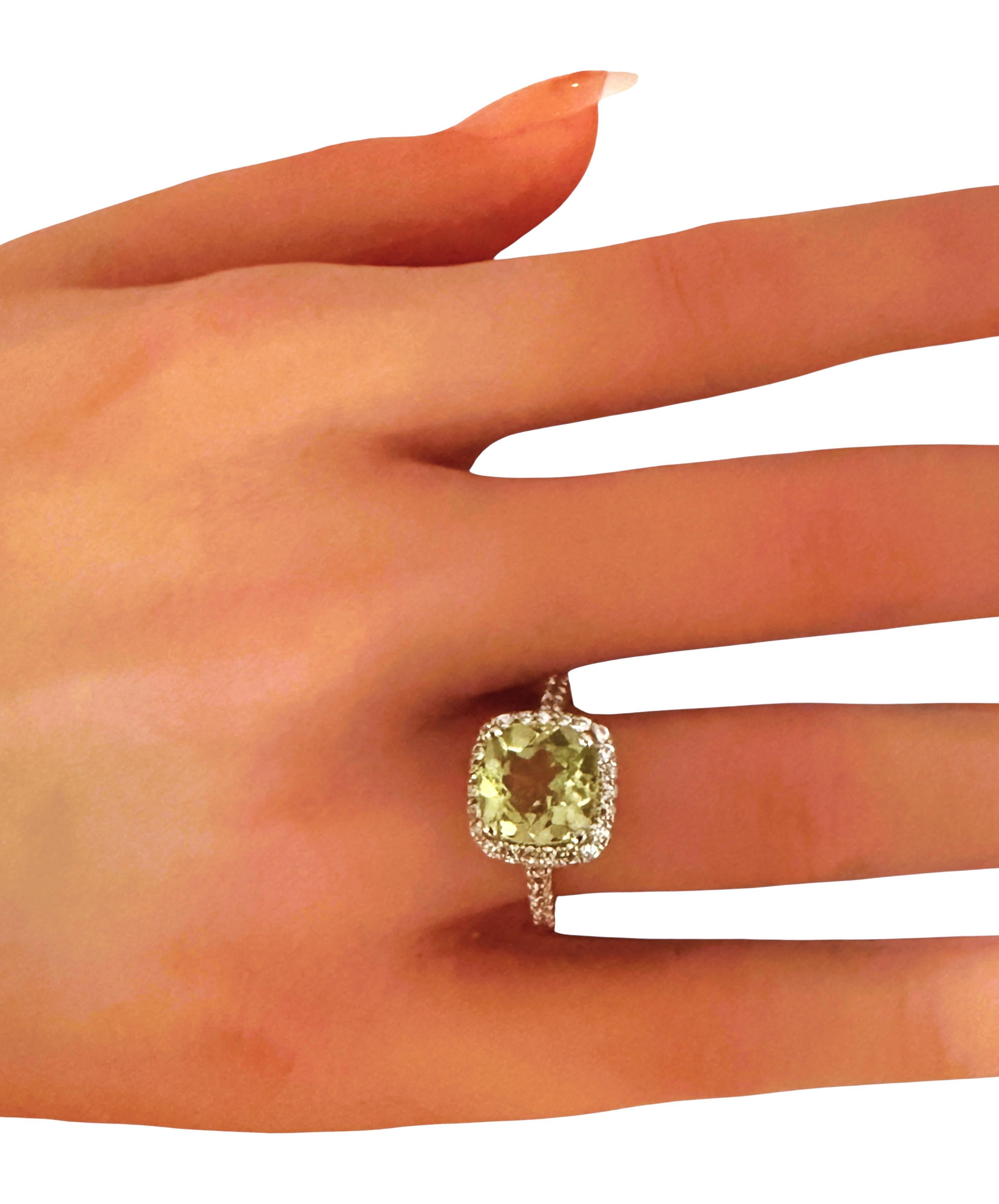Neu 4 Karat Grüner Amethyst & Diamantschliff Saphir Sterling Ring 2
