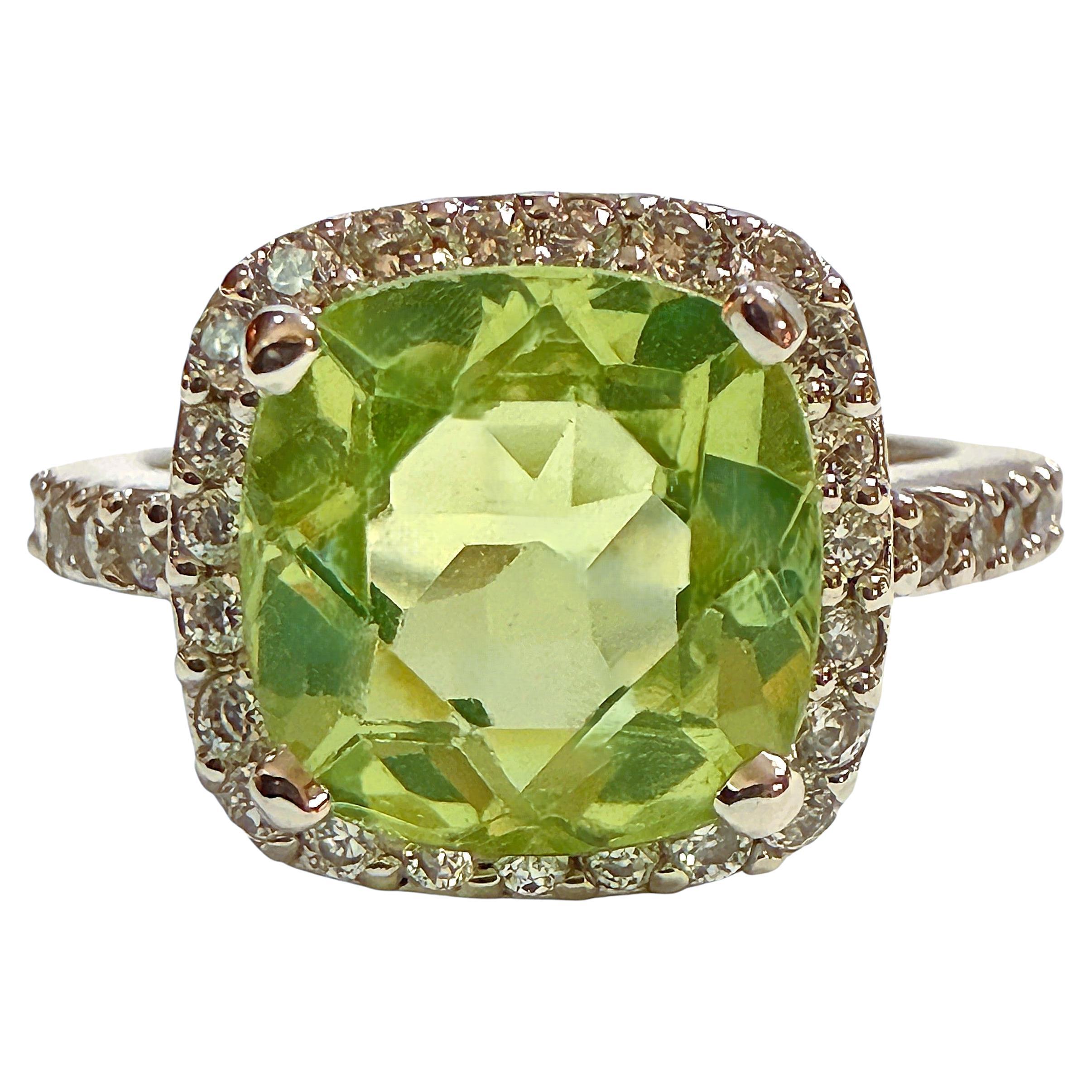 Neu 4 Karat Grüner Amethyst & Diamantschliff Saphir Sterling Ring