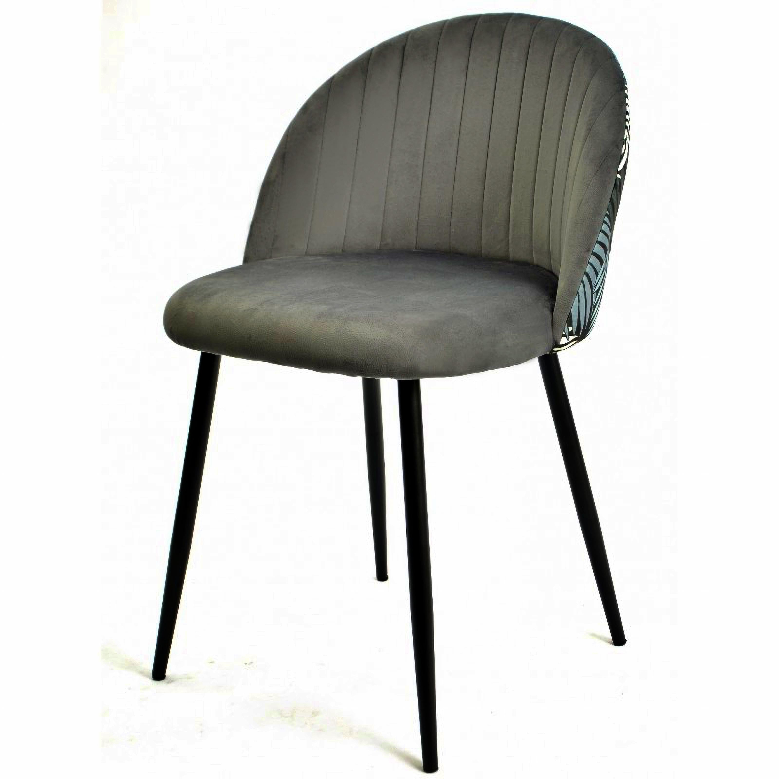 Hand-Crafted New 4 Gray Velvet Upholstered Chairs with Floral Back For Sale