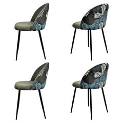New 4 Chaises tapissées en velours gris avec dossier floral