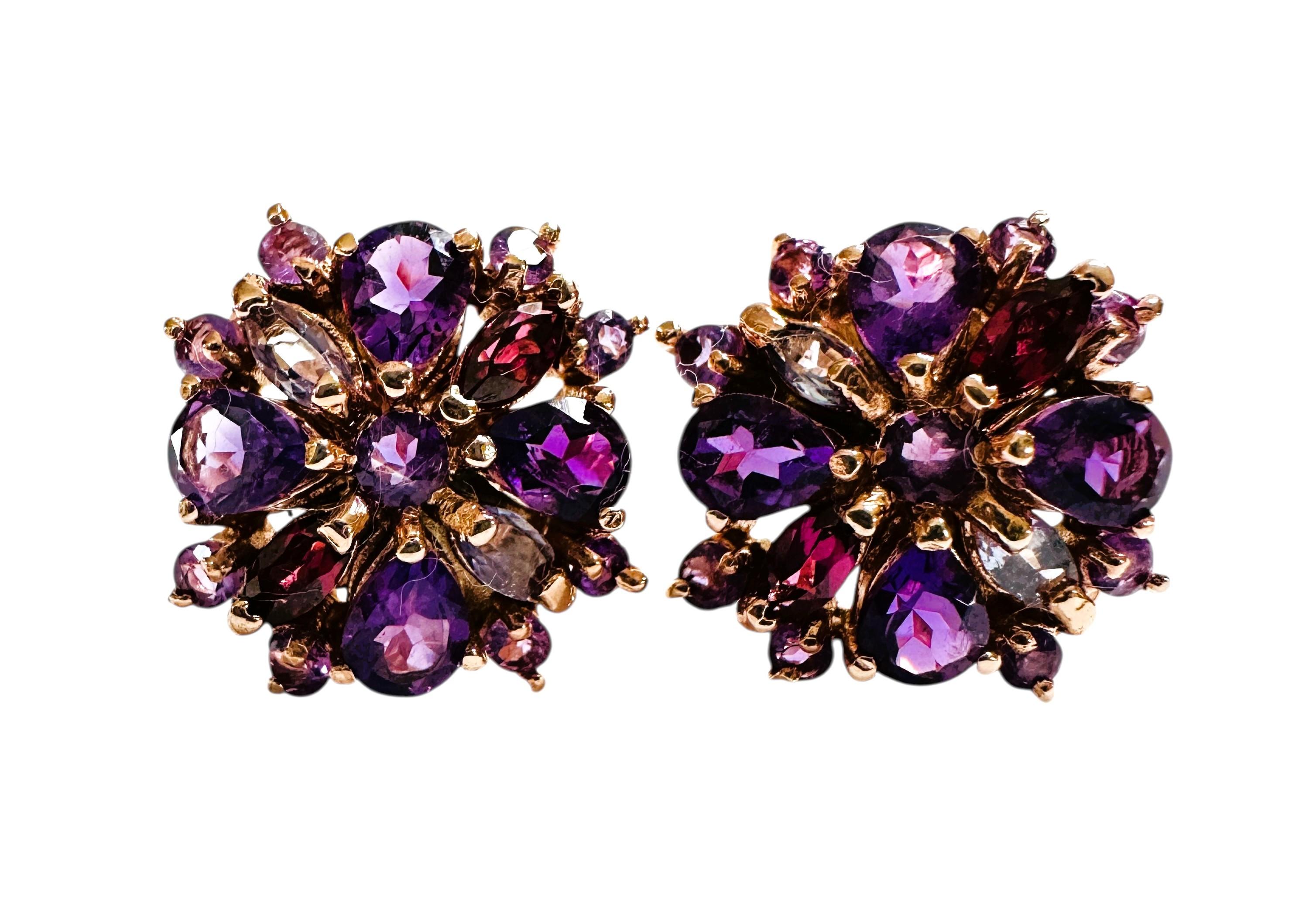 Taglio a goccia New 4.0 Carat Amethyst & Diamond Cut Sapphire Sterling R Gold PL Earrings in vendita