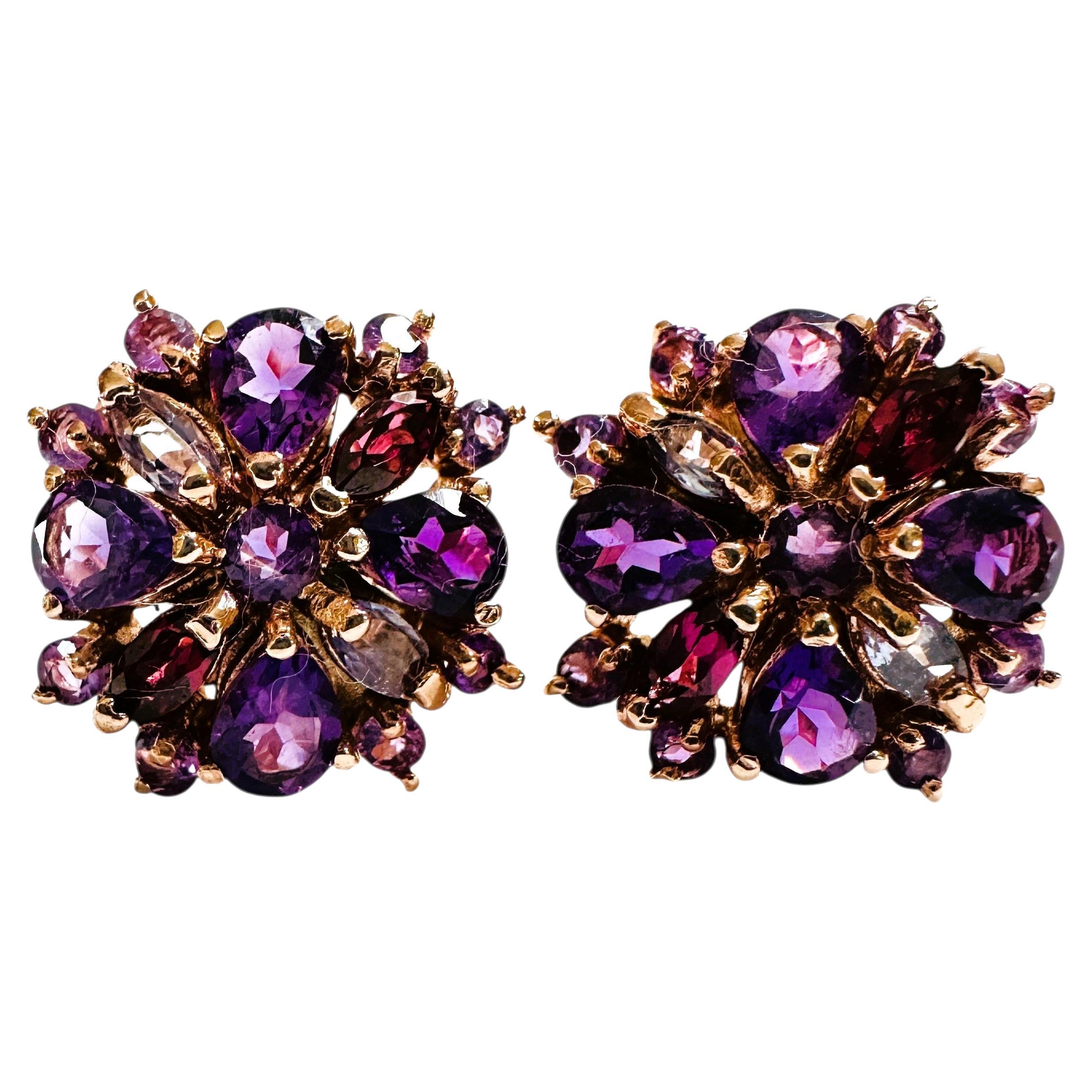 New 4.0 Carat Amethyst & Diamond Cut Sapphire Sterling R Gold PL Earrings