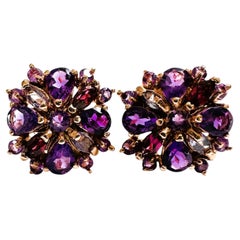 New 4.0 Carat Amethyst & Diamond Cut Sapphire Sterling R Gold PL Earrings