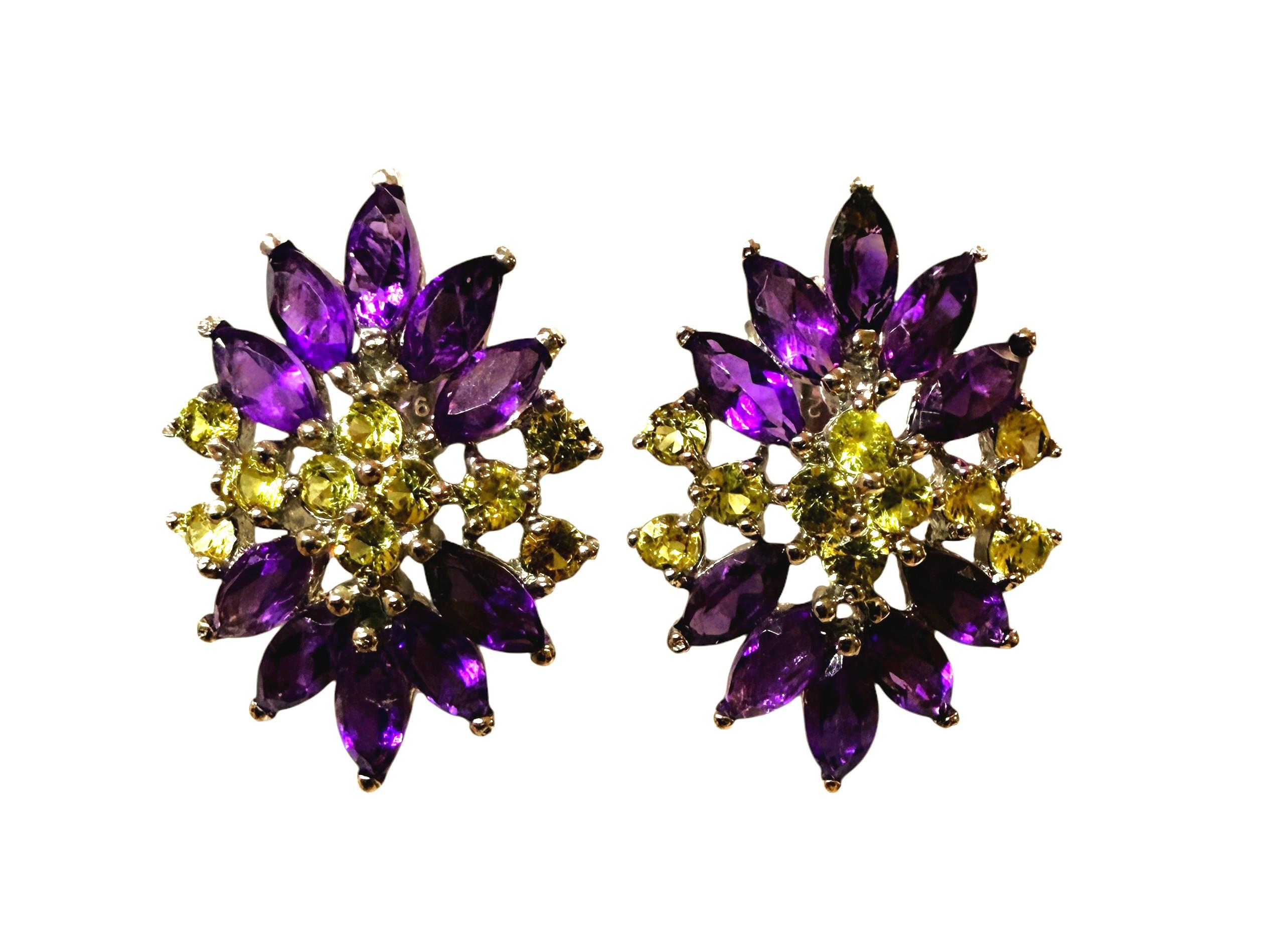 Neue 4,0 Karat Amethyst & gelber Saphir mit Diamantschliff Sterling-Ohrringe (Art déco) im Angebot