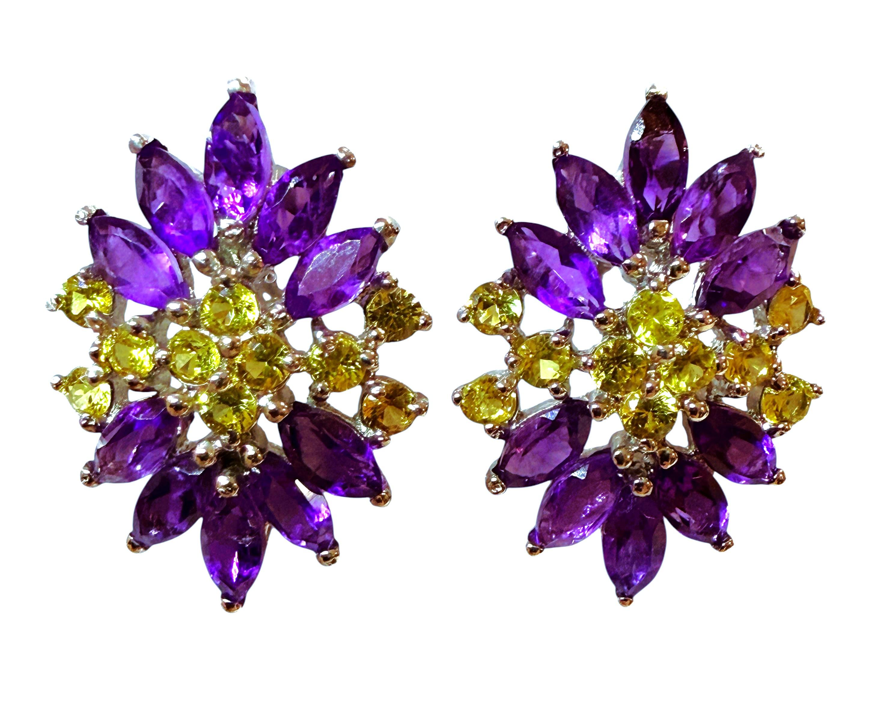 Neue 4,0 Karat Amethyst & gelber Saphir mit Diamantschliff Sterling-Ohrringe (Marquiseschliff) im Angebot