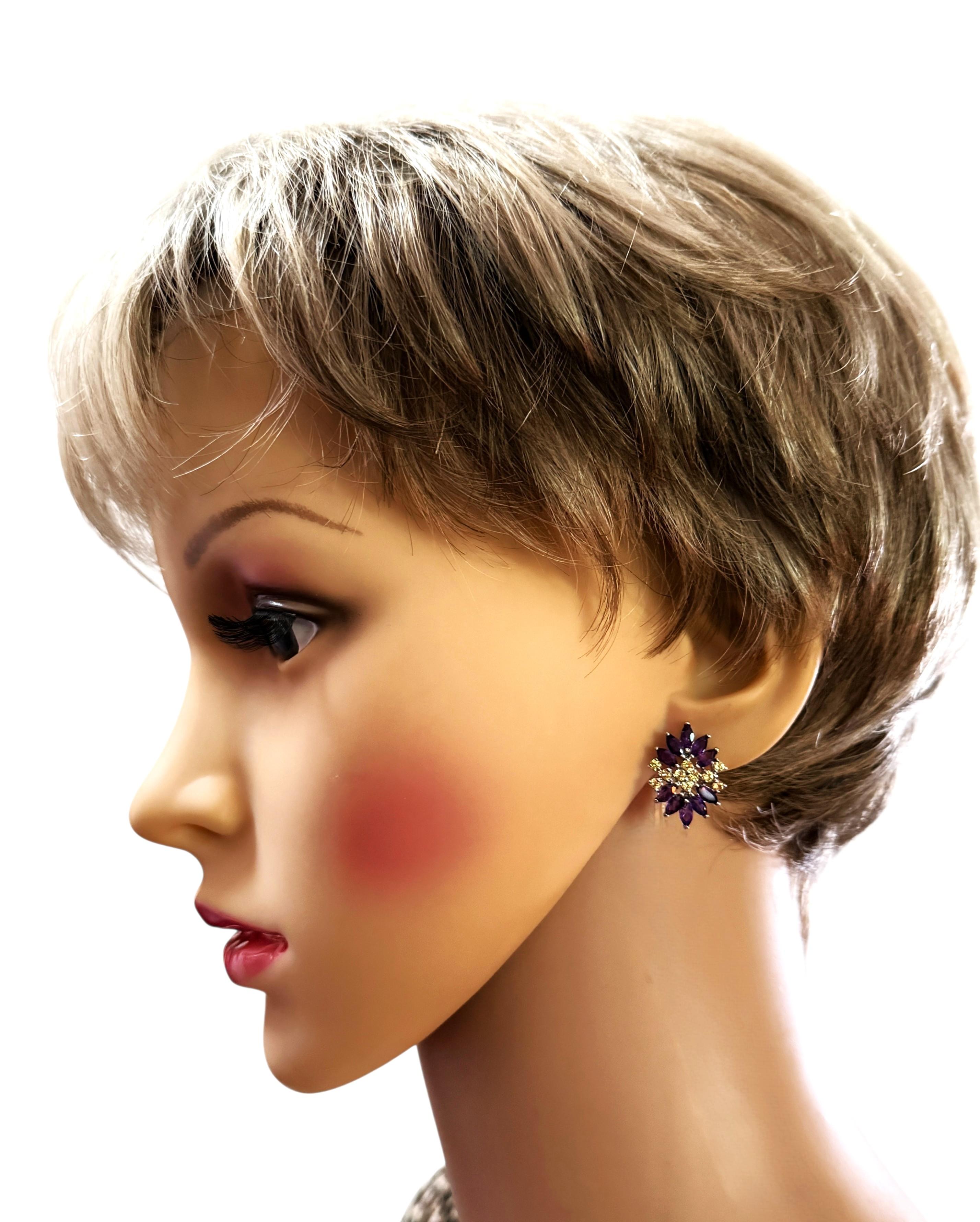 Neue 4,0 Karat Amethyst & gelber Saphir mit Diamantschliff Sterling-Ohrringe im Zustand „Neu“ im Angebot in Eagan, MN