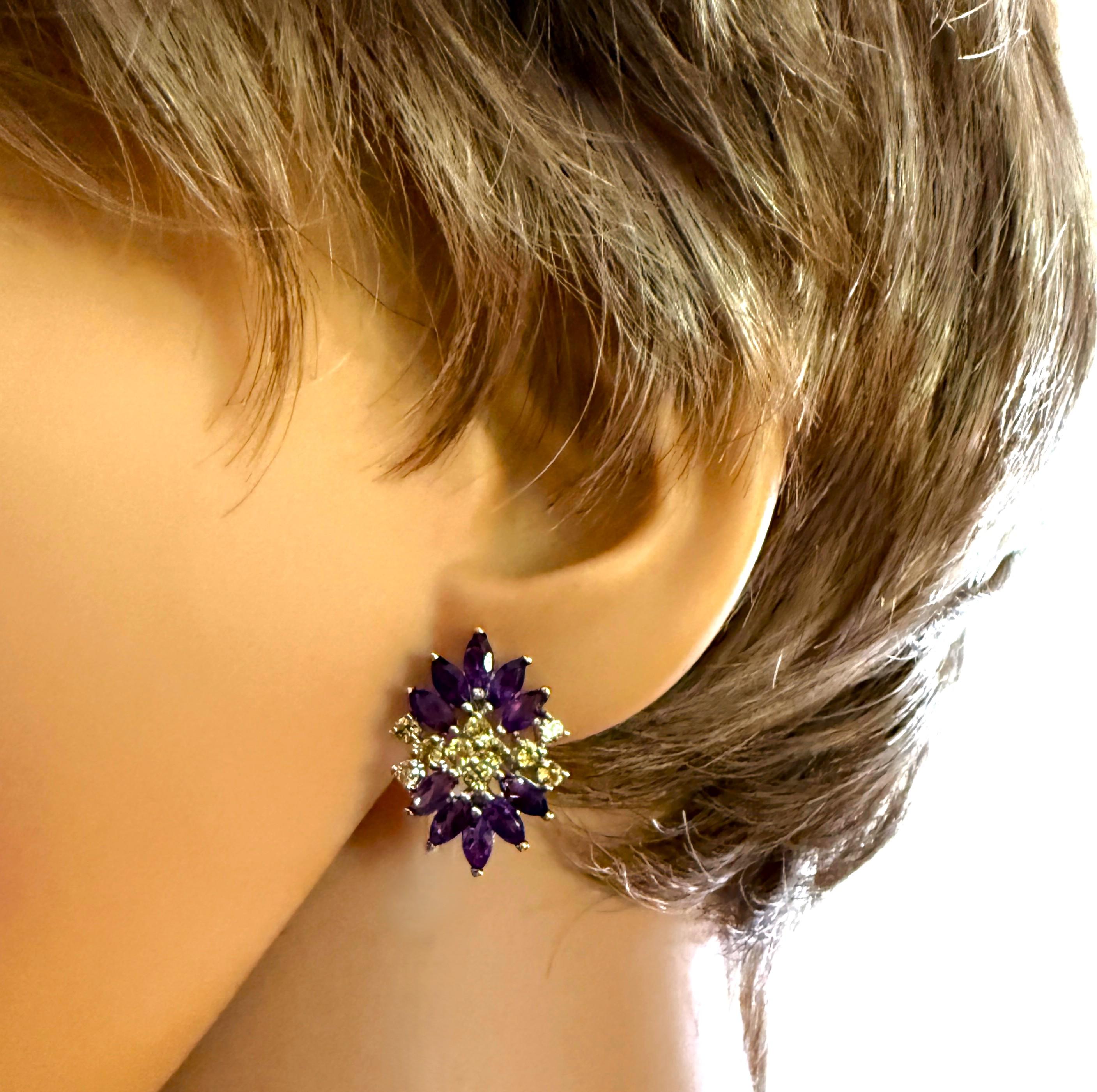 Neue 4,0 Karat Amethyst & gelber Saphir mit Diamantschliff Sterling-Ohrringe Damen im Angebot