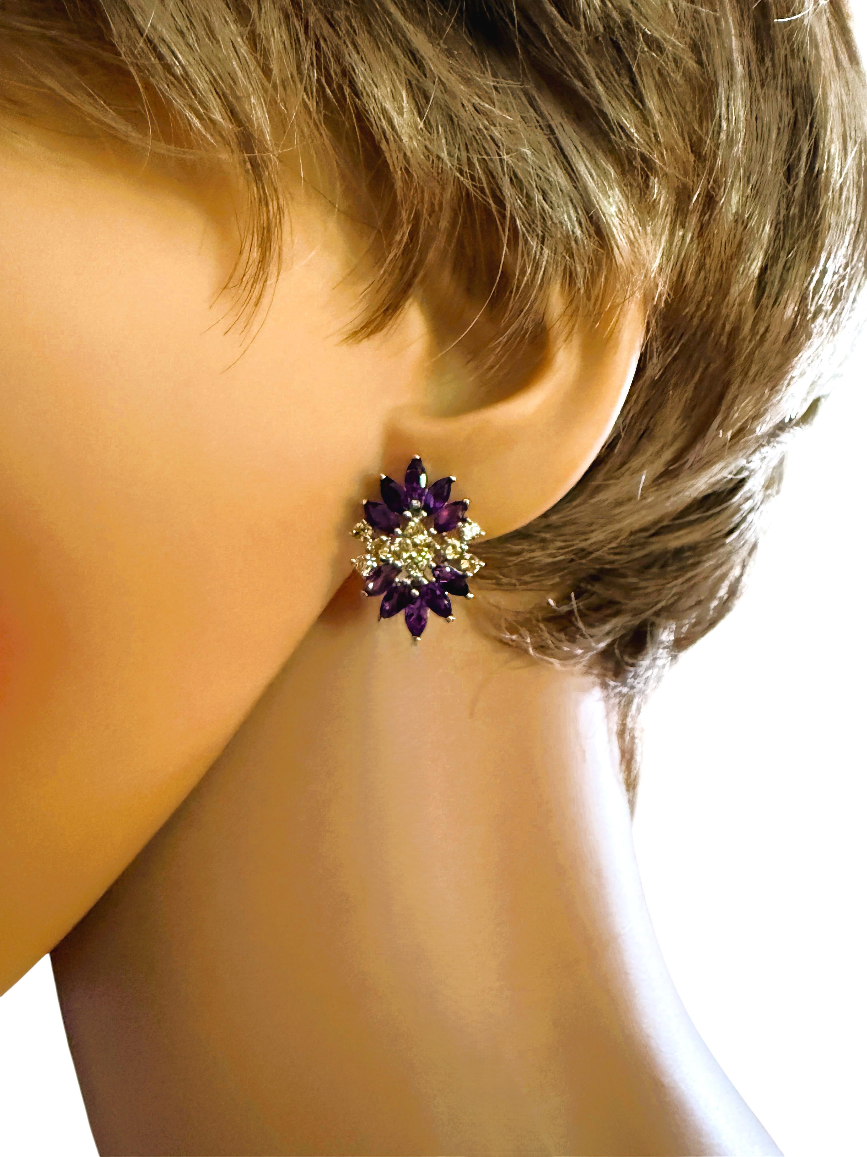 Neue 4,0 Karat Amethyst & gelber Saphir mit Diamantschliff Sterling-Ohrringe im Angebot 1