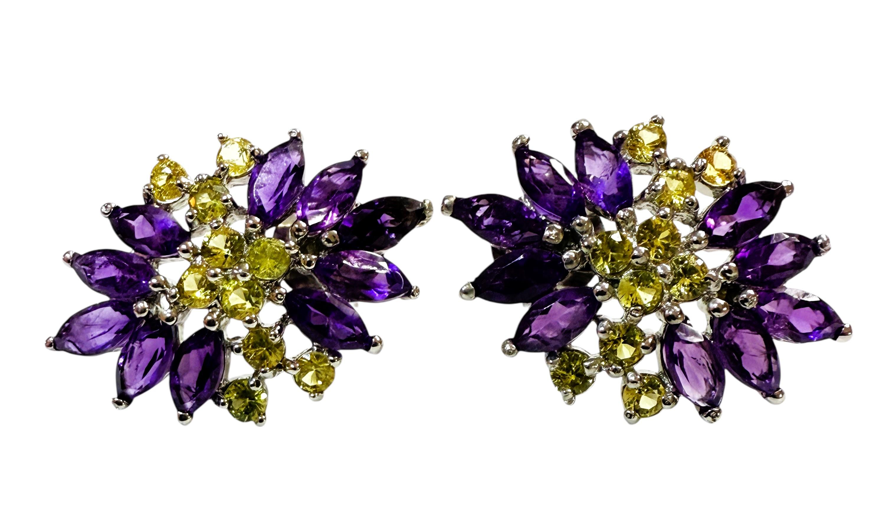 Neue 4,0 Karat Amethyst & gelber Saphir mit Diamantschliff Sterling-Ohrringe im Angebot 3