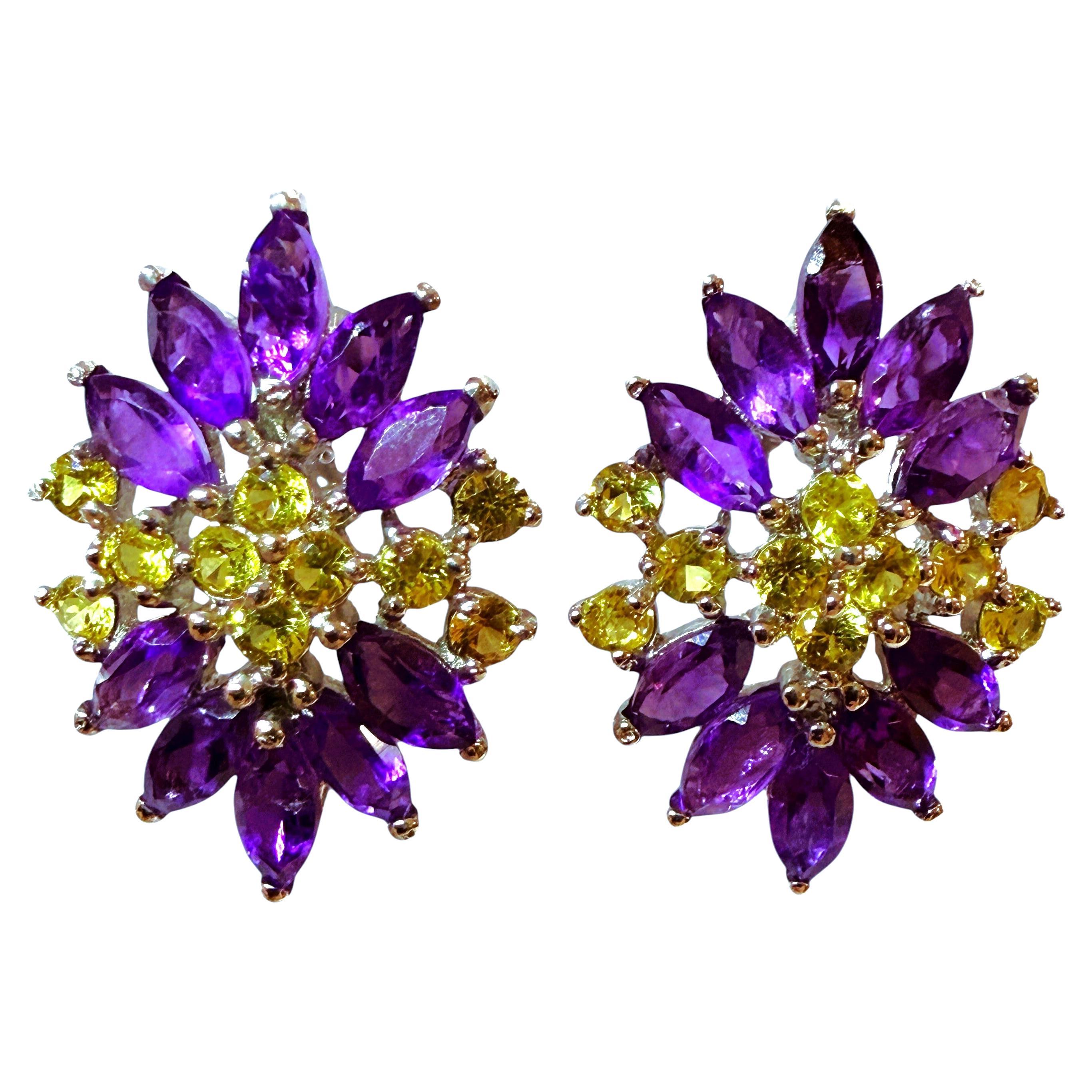 Nuovi orecchini in argento con ametista e zaffiro giallo tagliato a diamante da 4,0 carati