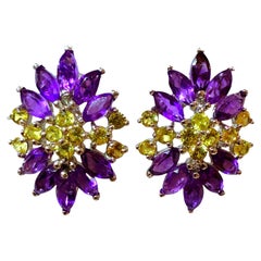 New 4.0 Carat Amethyst & Diamond Cut Yellow Sapphire Sterling Earrings