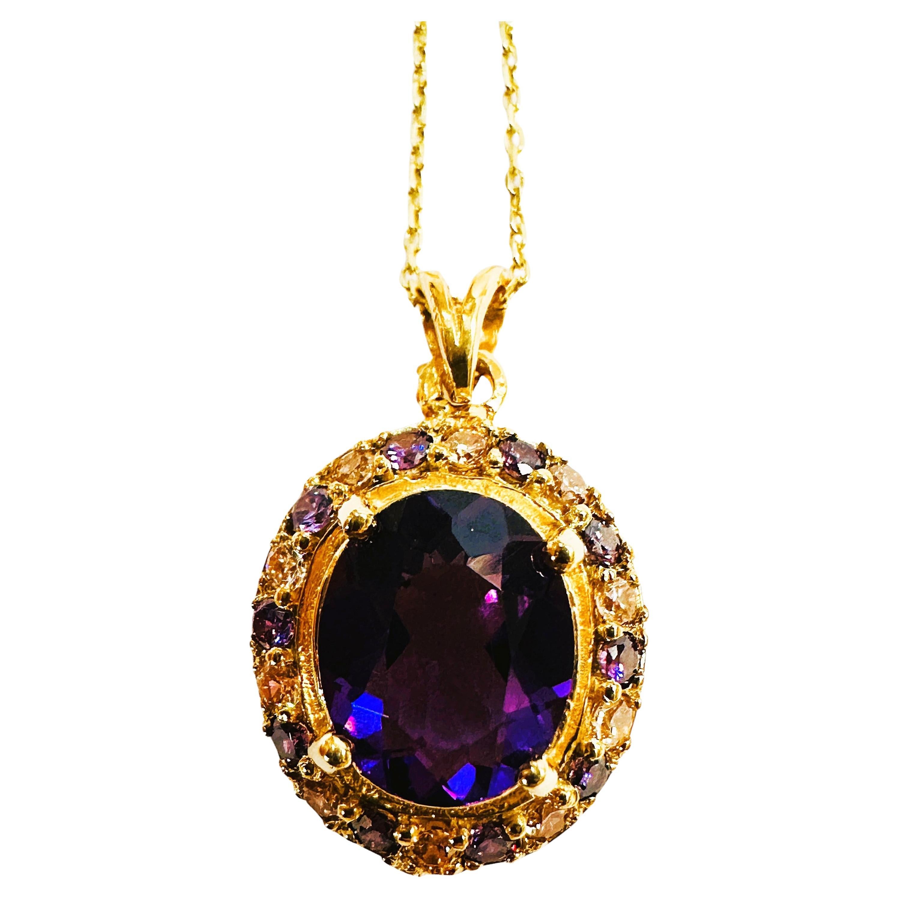 New 4.02 Carat Violet Sapphire & Diamond Cut Sapphire Y Gold Necklace
