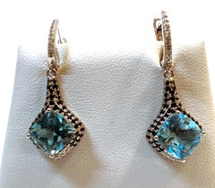 New 4.08 Carat Blue Topaz & Diamond Cut Sapphire Dangle Sterling Earrings