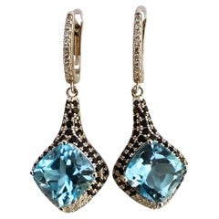 Nuovi orecchini in argento con Topazio Blu e Zaffiro Taglio Diamante da 4,08 carati