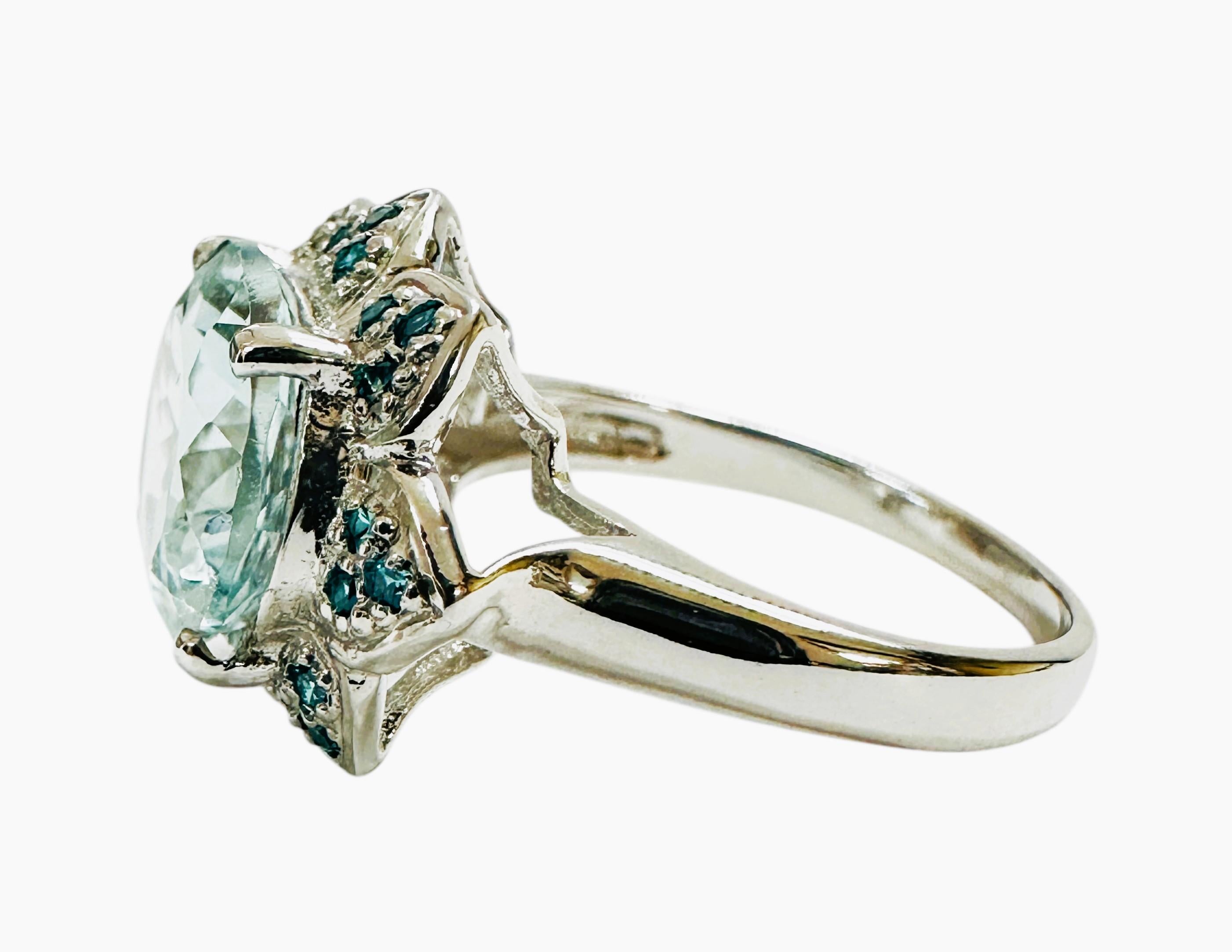 Art Deco New 4.10 Carat Aquamarine & Diamond Cut Pariaba Blue Stone Sterling Ring