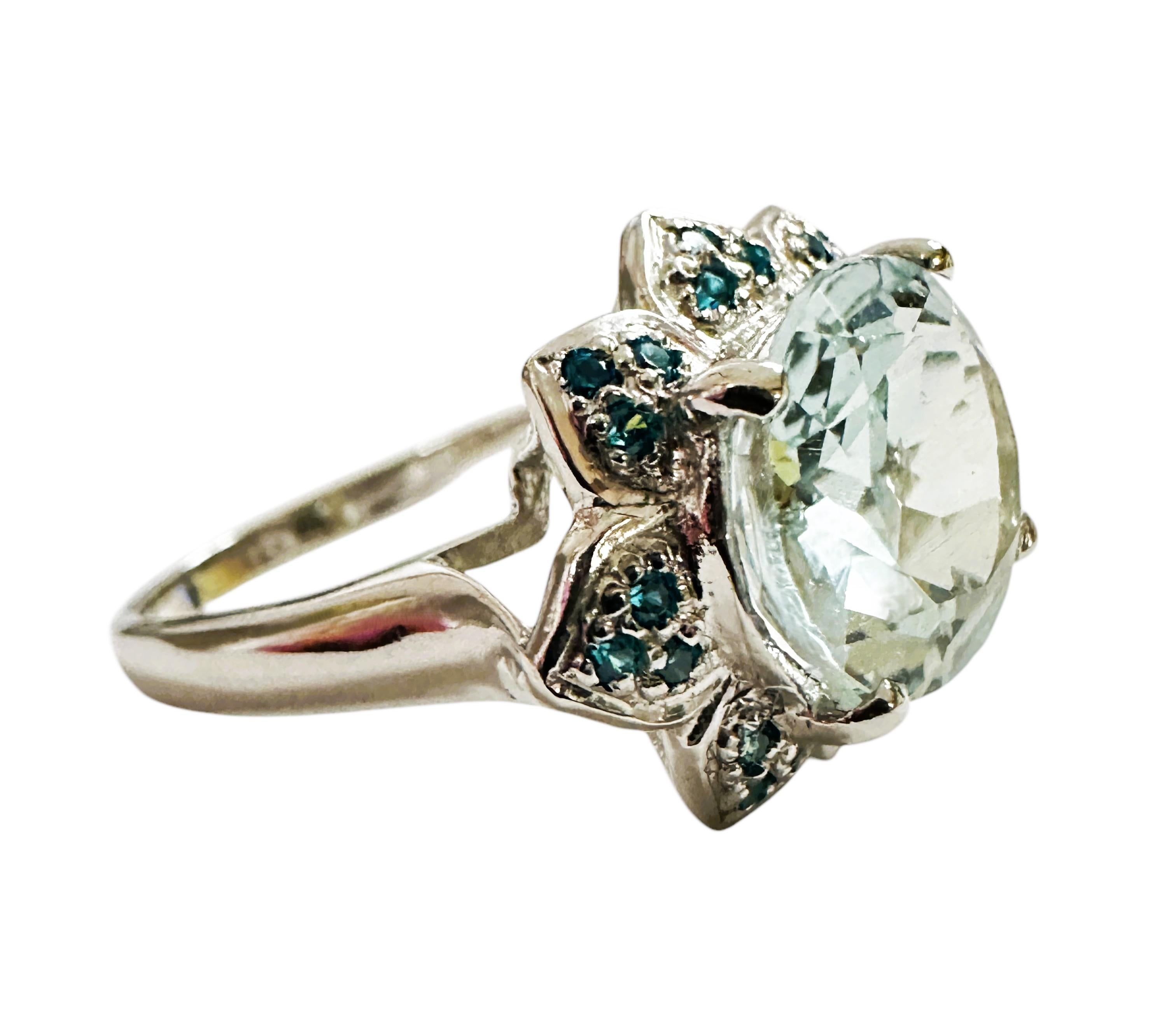 New 4.10 Carat Aquamarine & Diamond Cut Pariaba Blue Stone Sterling Ring In New Condition In Eagan, MN