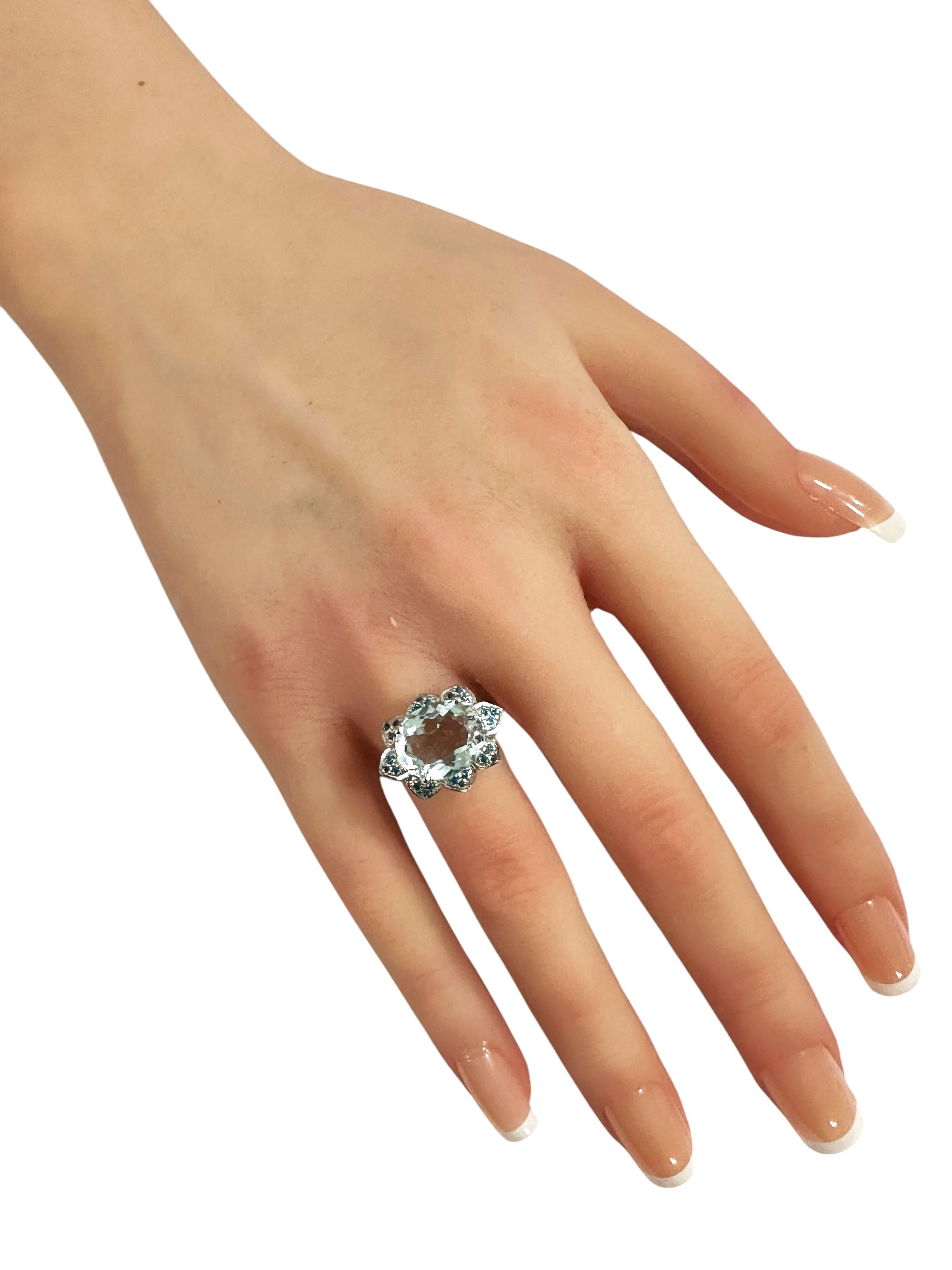 Women's New 4.10 Carat Aquamarine & Diamond Cut Pariaba Blue Stone Sterling Ring