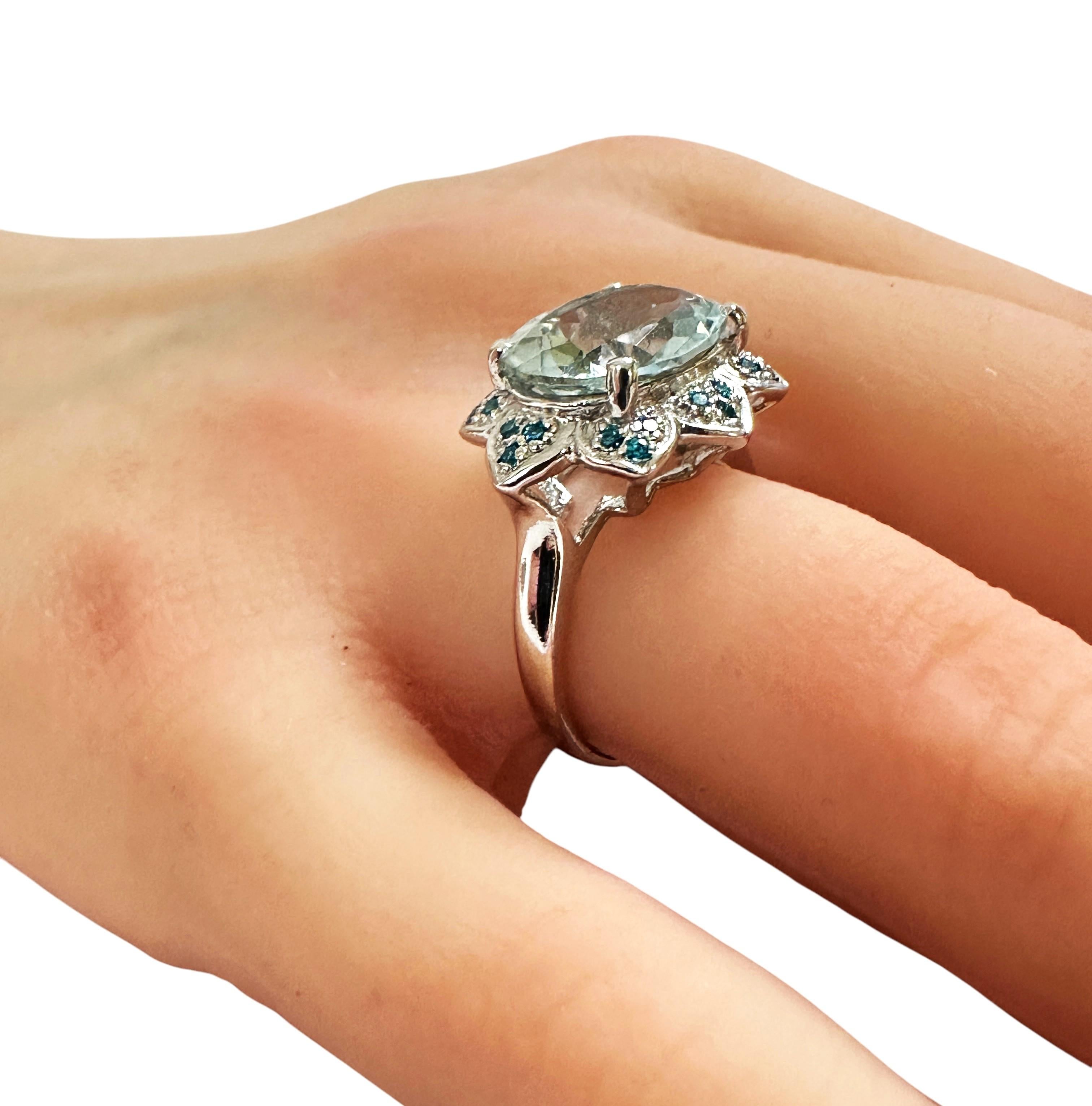 New 4.10 Carat Aquamarine & Diamond Cut Pariaba Blue Stone Sterling Ring 1