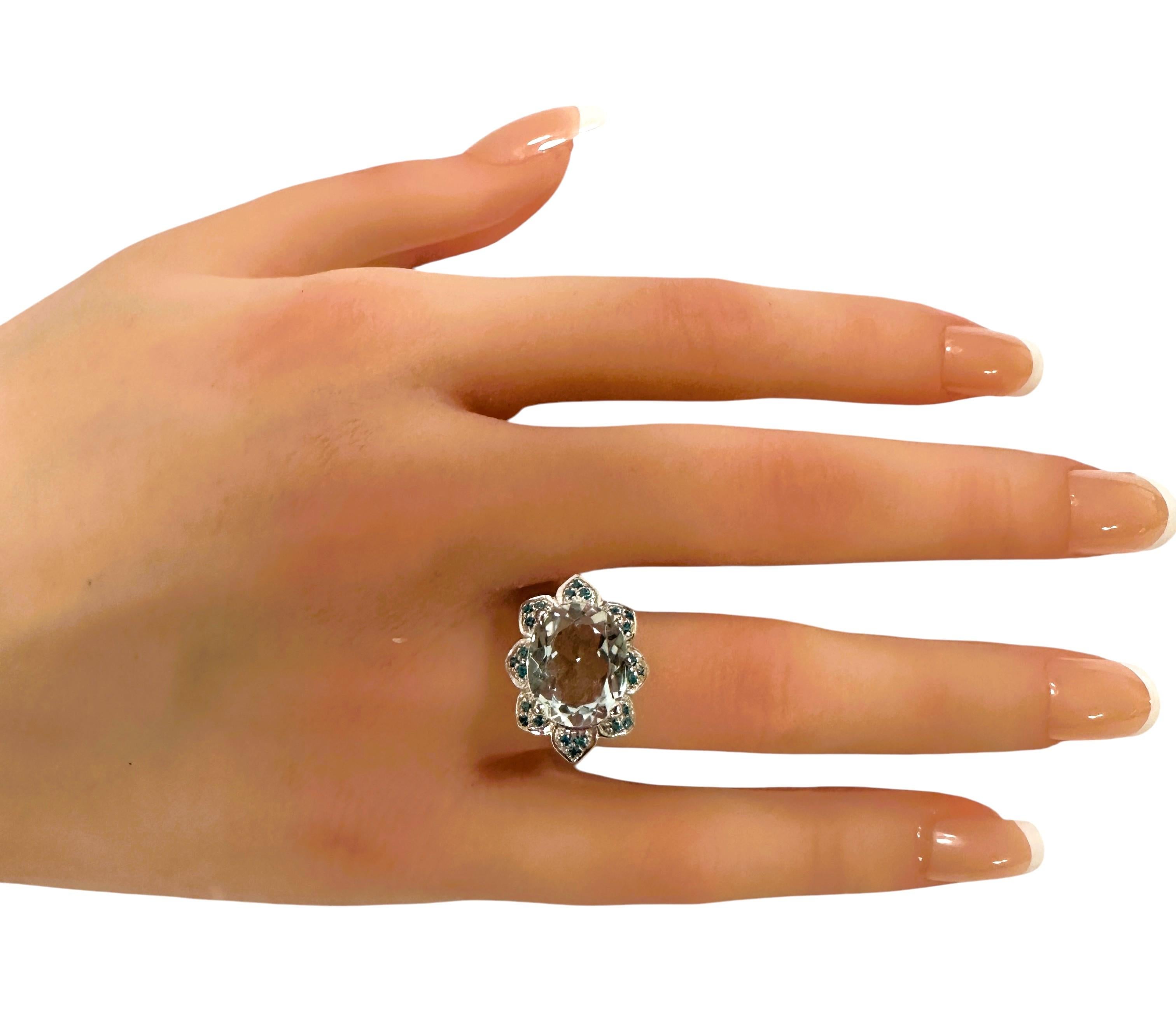 New 4.10 Carat Aquamarine & Diamond Cut Pariaba Blue Stone Sterling Ring 2