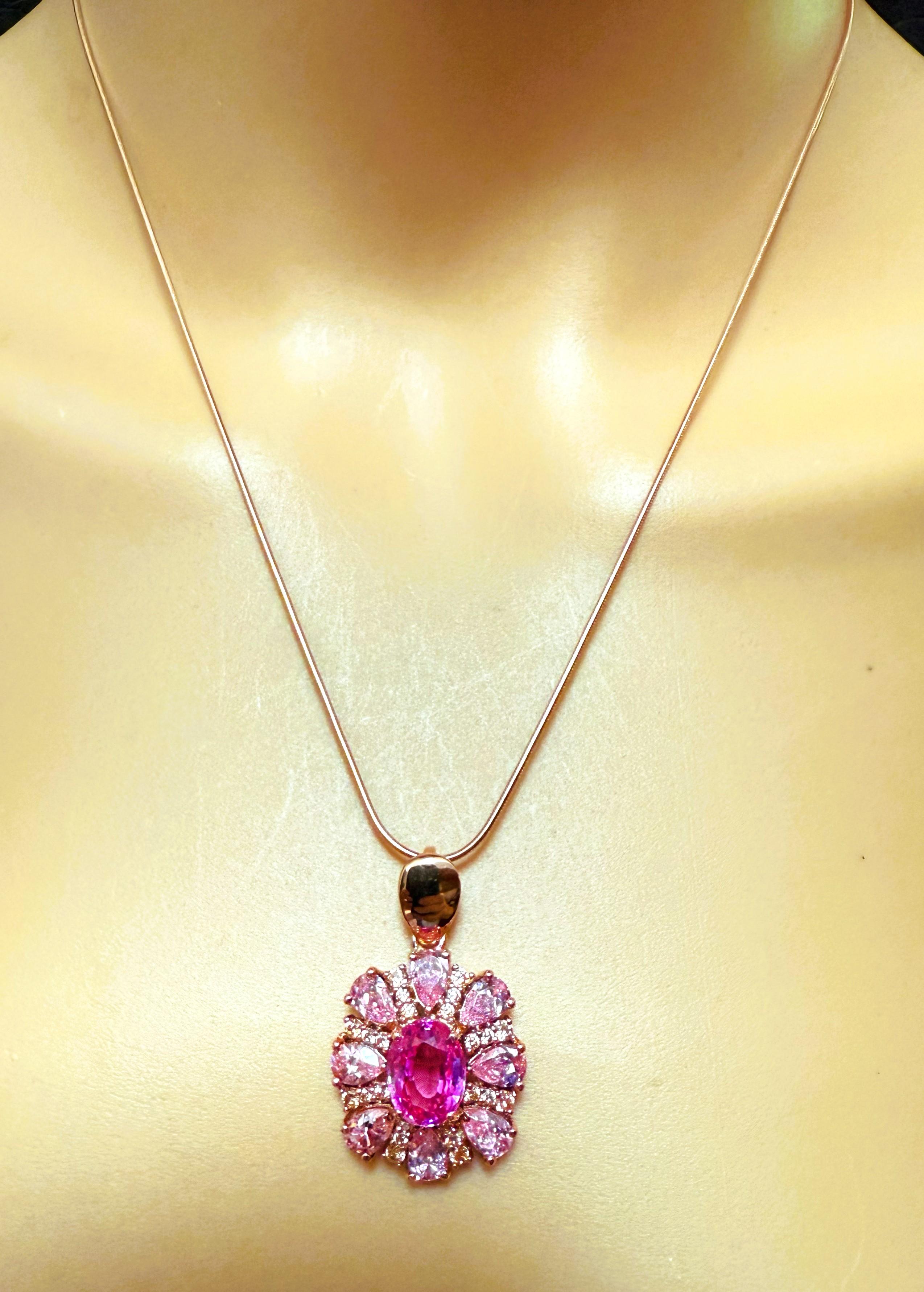 Neu 4,10 Karat Rose Pink & Light Pink Saphir Rose Gold PL Sterling Halskette im Angebot 4