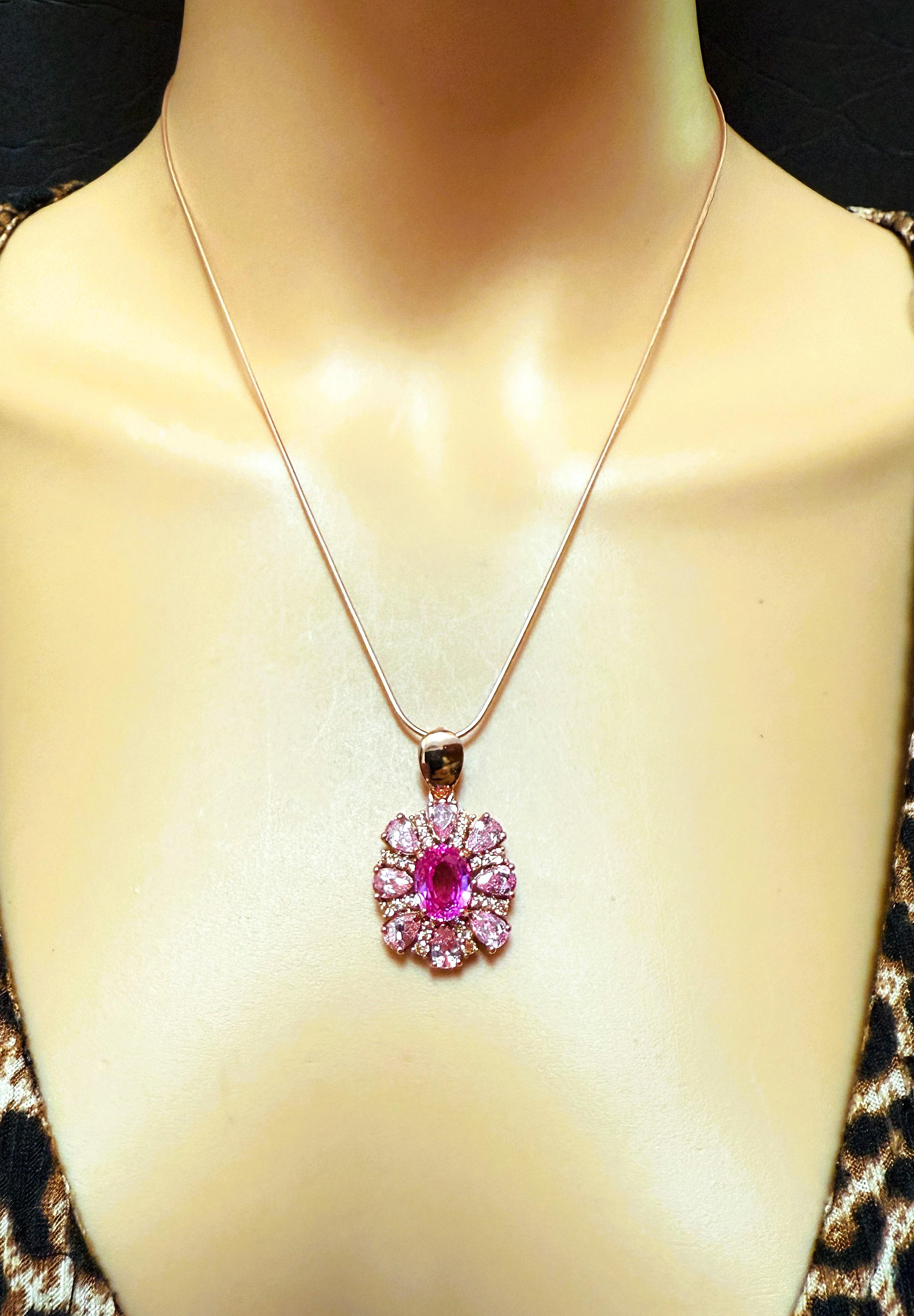 Neu 4,10 Karat Rose Pink & Light Pink Saphir Rose Gold PL Sterling Halskette im Angebot 5