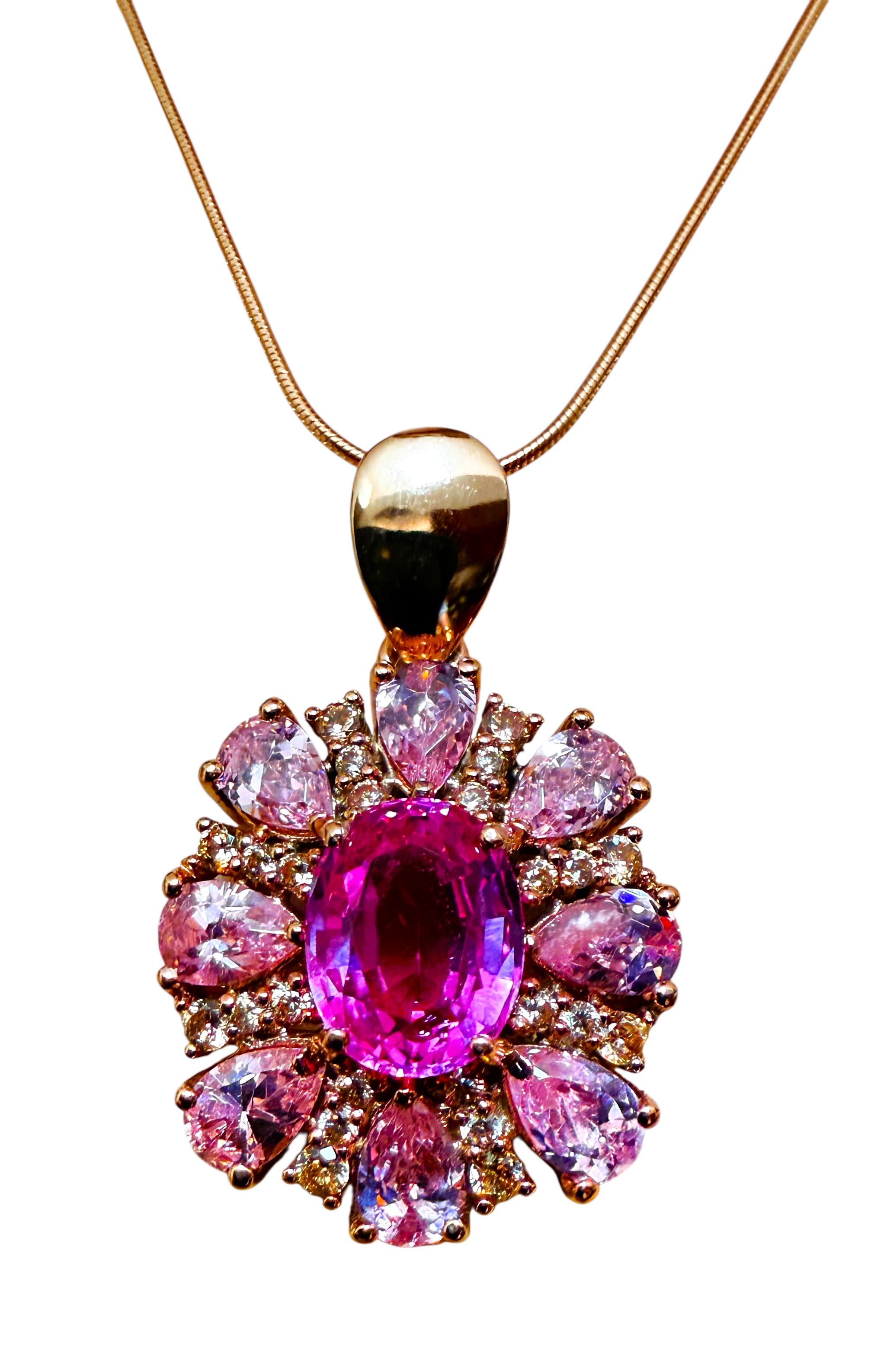 Neu 4,10 Karat Rose Pink & Light Pink Saphir Rose Gold PL Sterling Halskette (Art déco) im Angebot