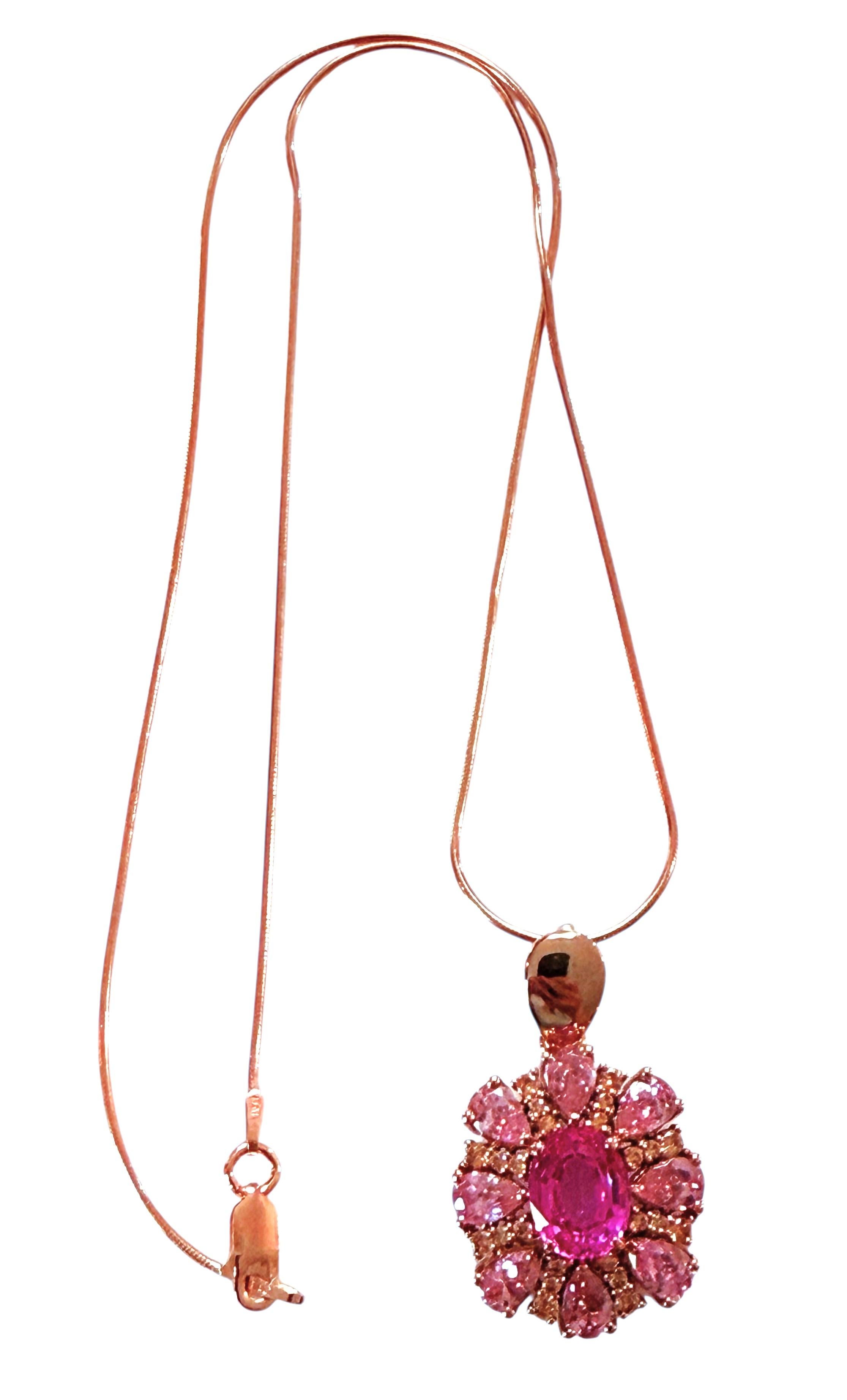 Neu 4,10 Karat Rose Pink & Light Pink Saphir Rose Gold PL Sterling Halskette (Ovalschliff) im Angebot