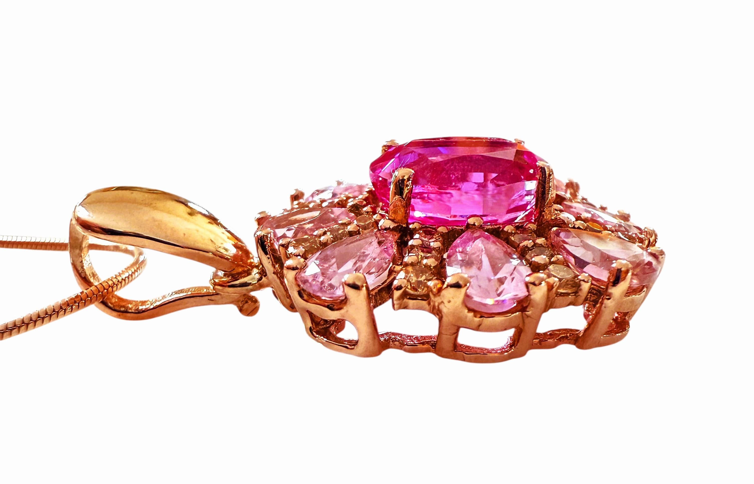 Neu 4,10 Karat Rose Pink & Light Pink Saphir Rose Gold PL Sterling Halskette im Angebot 1