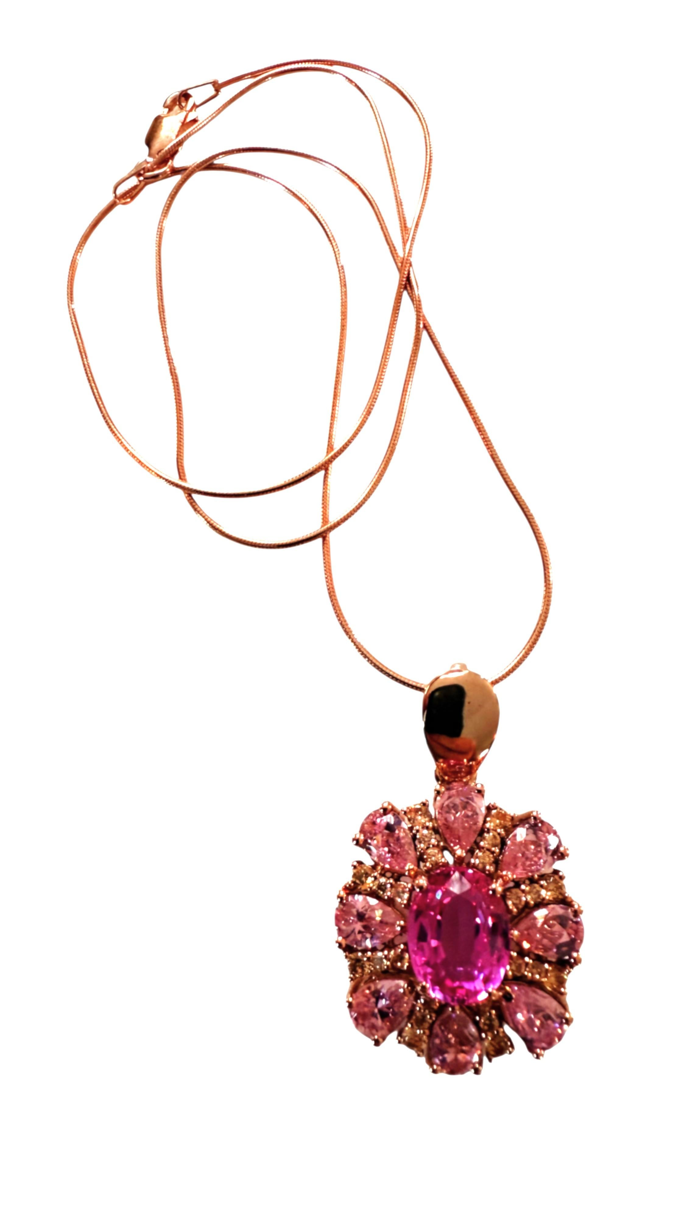 Neu 4,10 Karat Rose Pink & Light Pink Saphir Rose Gold PL Sterling Halskette im Angebot 3