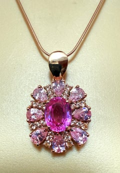 New 4.10 Carat Rose Pink & Light Pink Sapphire Rose Gold PL Sterling Necklace