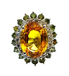 New 4.12 Carat Citrine & Diamond Cut Sapphire Sterling Ring Size 6.75