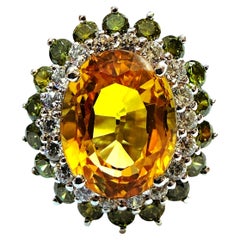 New 4.12 Carat Citrine & Diamond Cut Sapphire Sterling Ring Size 6.75