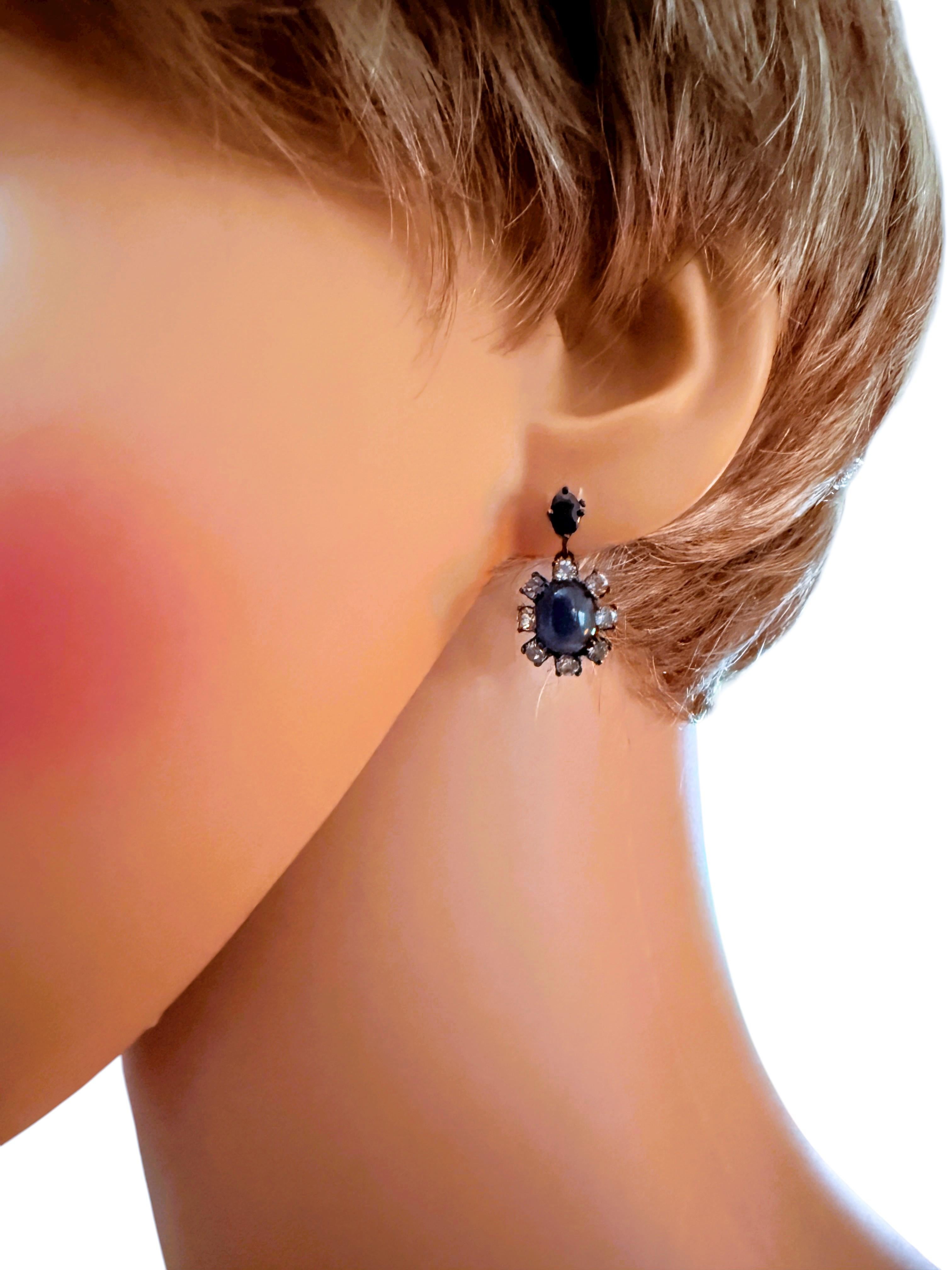 Neue 4,14 Karat Saphir & Diamantschliff Topas Oxi-Schwarz Sterling Silber Ohrringe (Art déco)