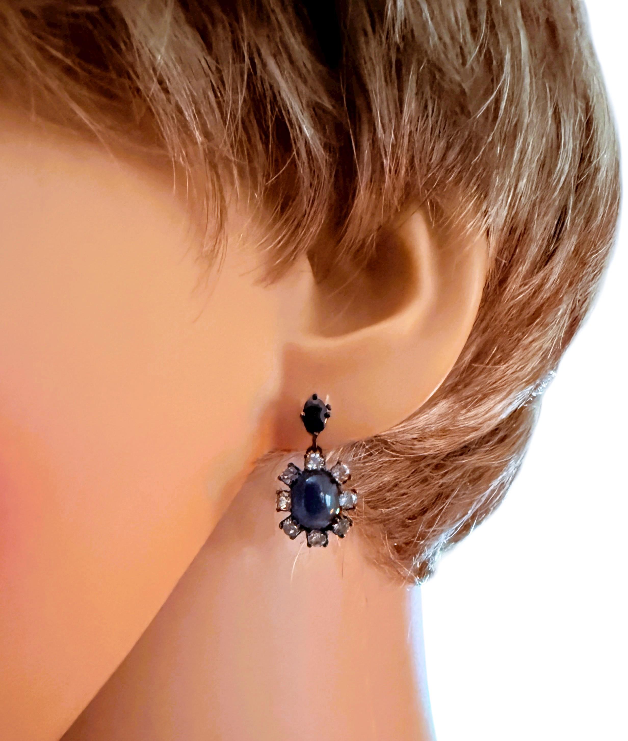 Neue 4,14 Karat Saphir & Diamantschliff Topas Oxi-Schwarz Sterling Silber Ohrringe Damen