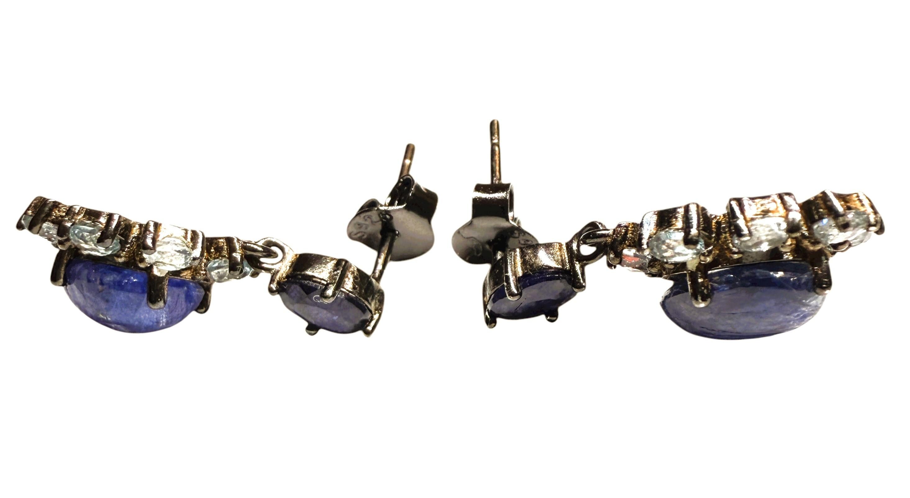 Neue 4,14 Karat Saphir & Diamantschliff Topas Oxi-Schwarz Sterling Silber Ohrringe 1