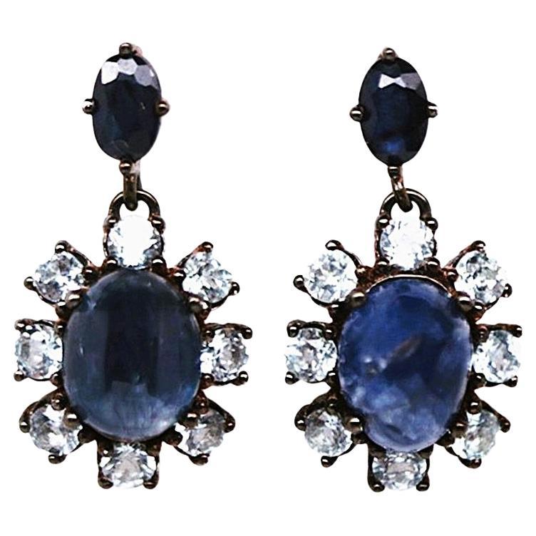 New 4.14 Carat Sapphire
Diamond Cut Topaz Oxi-Black Sterling Silver Earrings