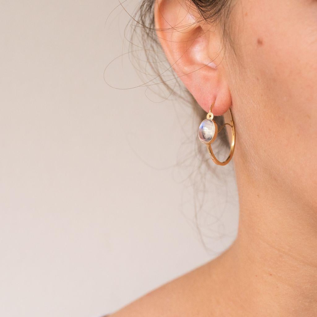 4.15 Carat Cabochon Moonstones Gold Hoop Earrings 4