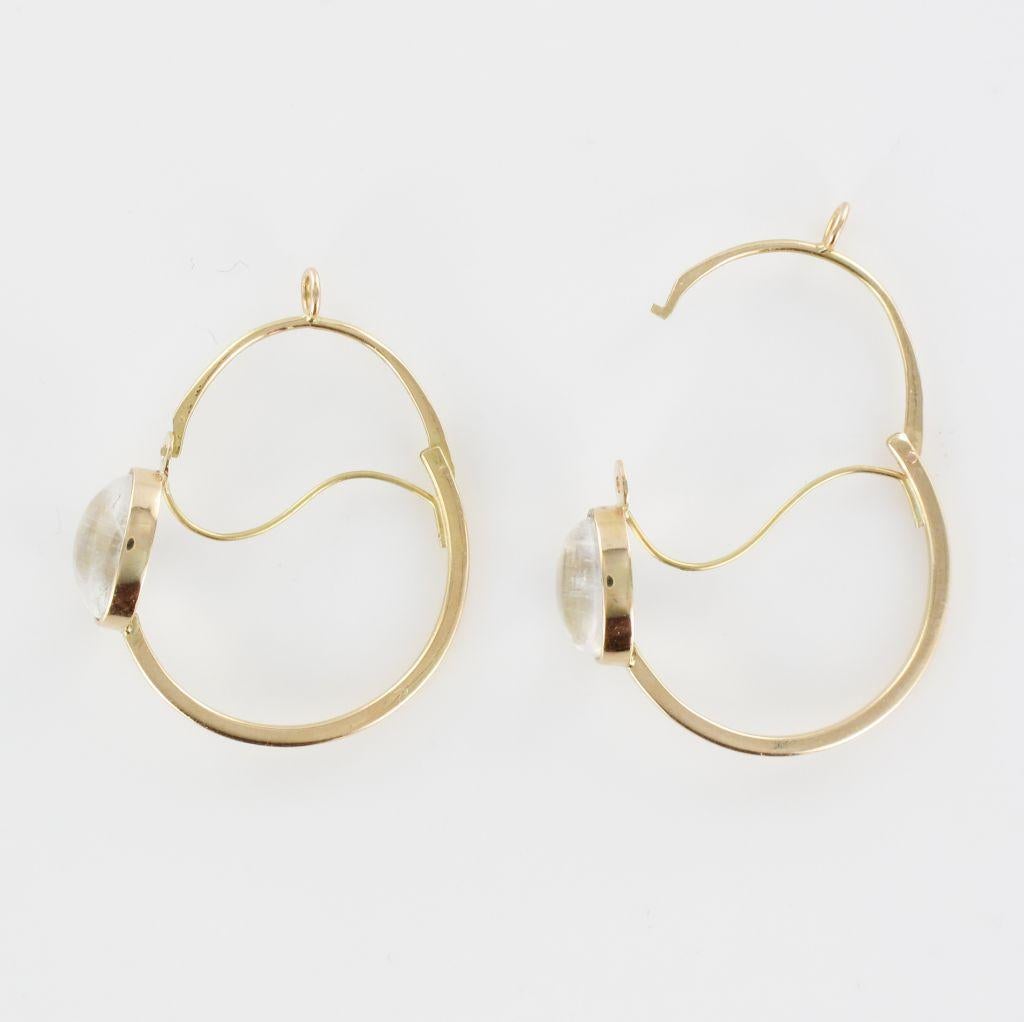 4.15 Carat Cabochon Moonstones Gold Hoop Earrings 8